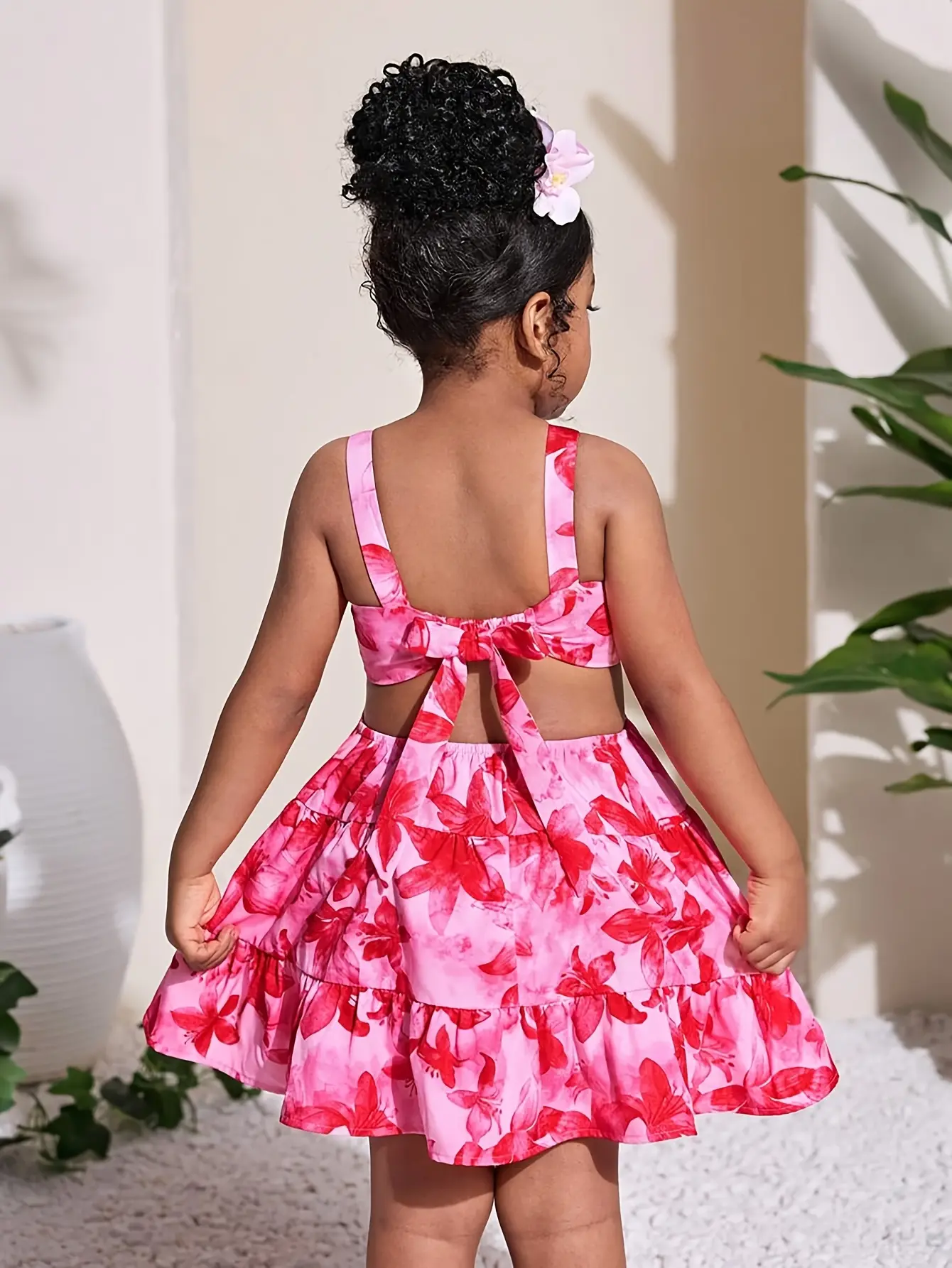 Detail 1 of Girls Tropical Floral Backless Cami Dress by LUNORIANA