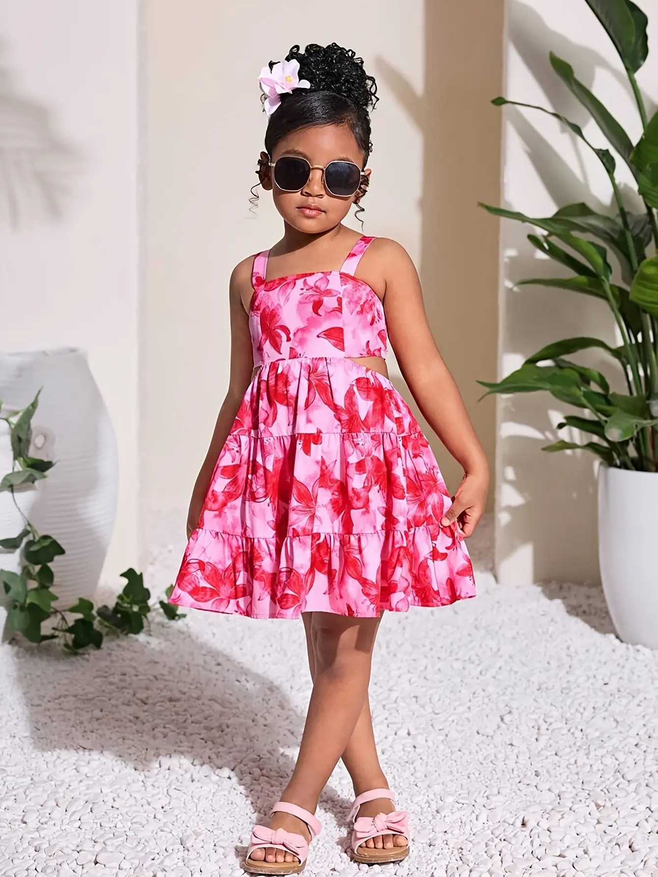 Detail 4 of Girls Tropical Floral Backless Cami Dress by LUNORIANA