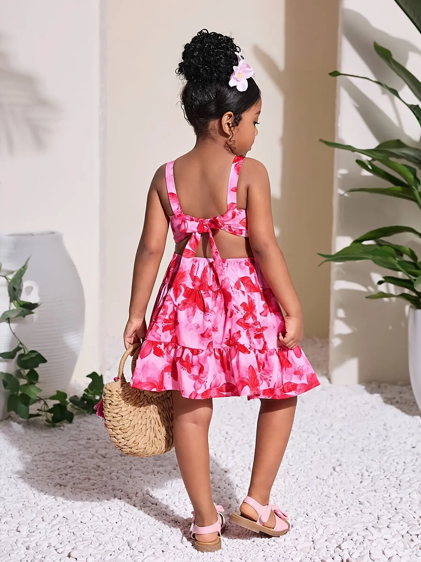 Detail 3 of Girls Tropical Floral Backless Cami Dress by LUNORIANA