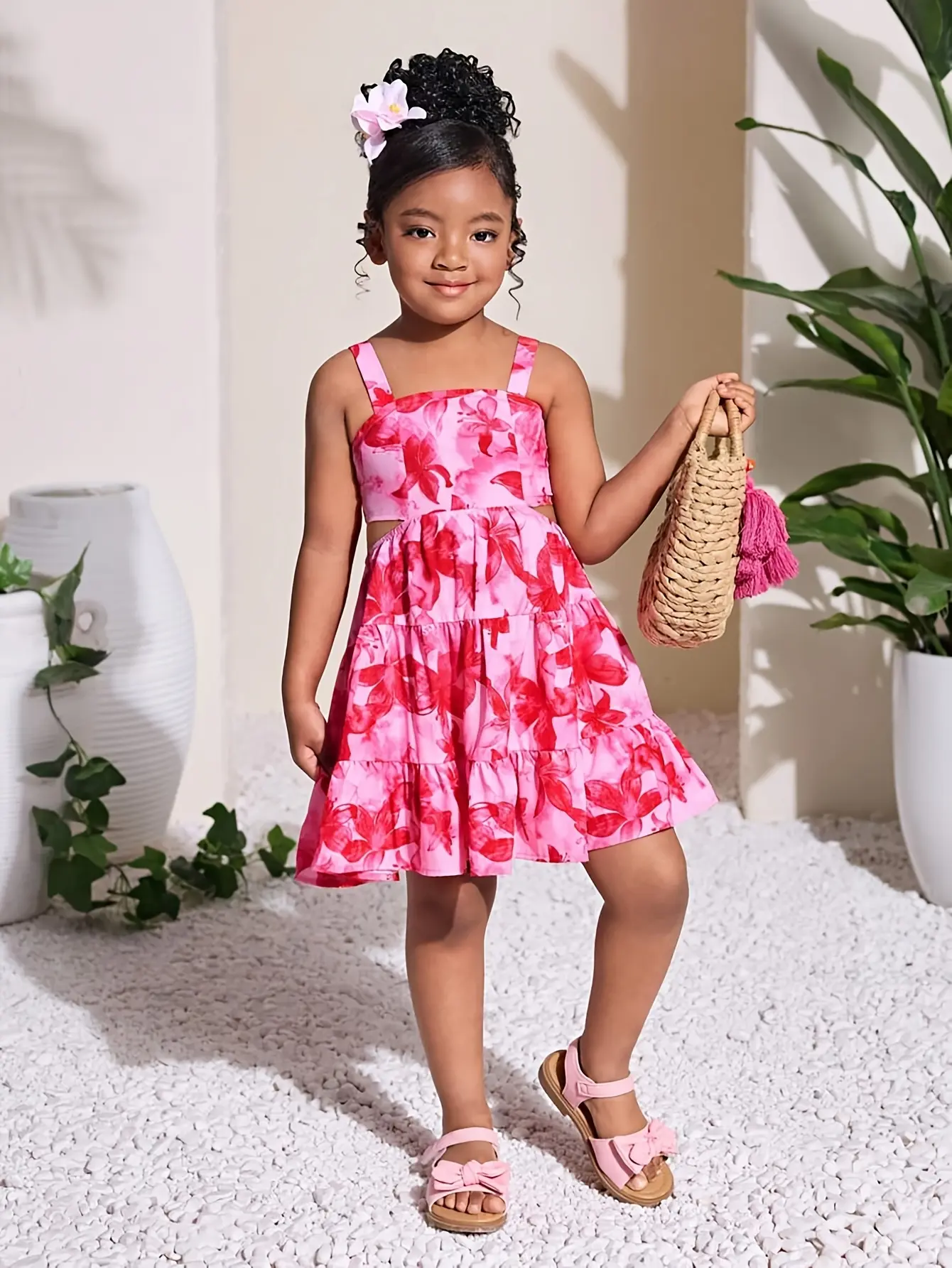 Detail 2 of Girls Tropical Floral Backless Cami Dress by LUNORIANA
