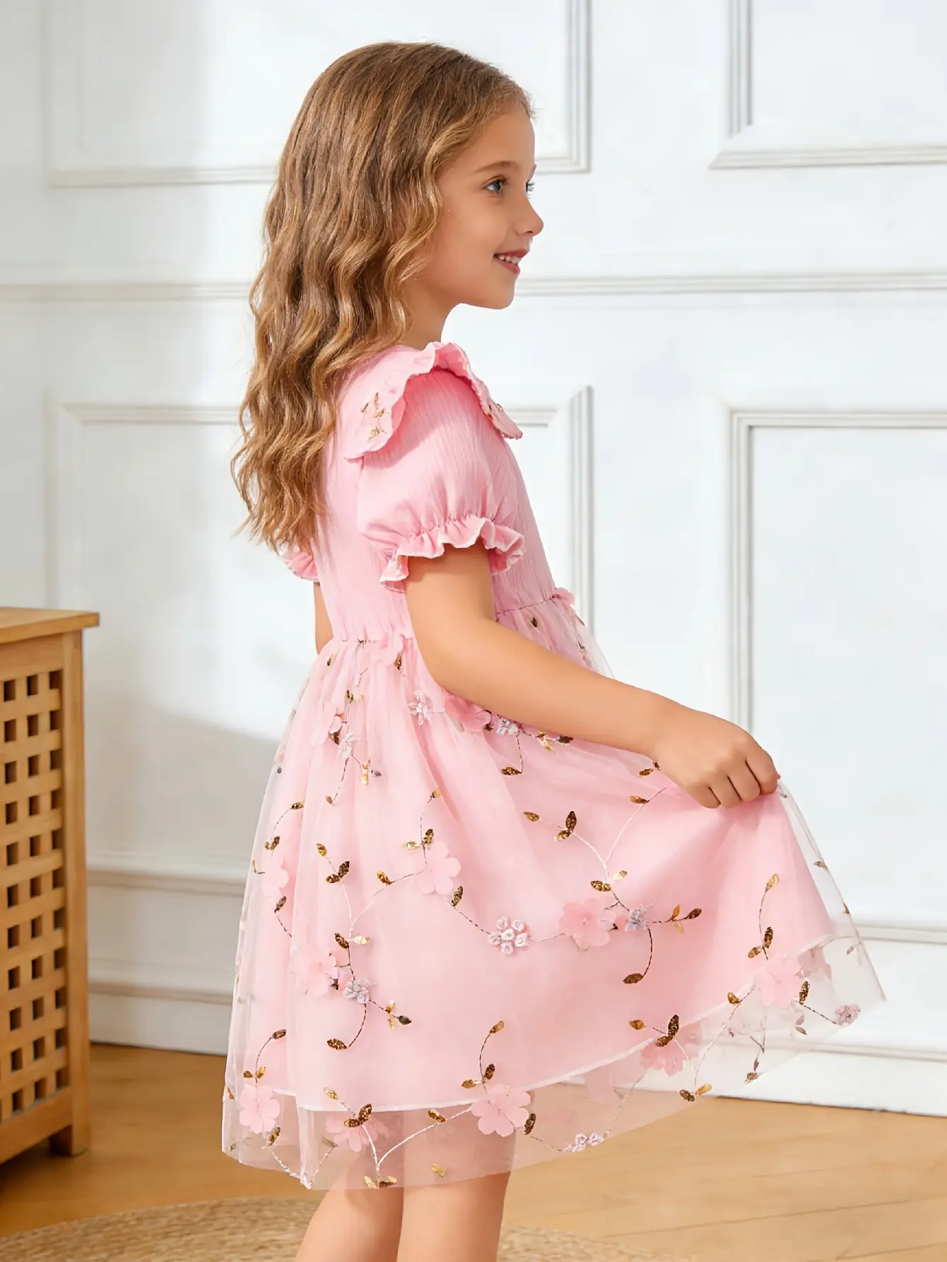 Detail 17 of Girls Embroidered Floral Tulle Dress in Purple, Pink or Blue by LUNORIANA
