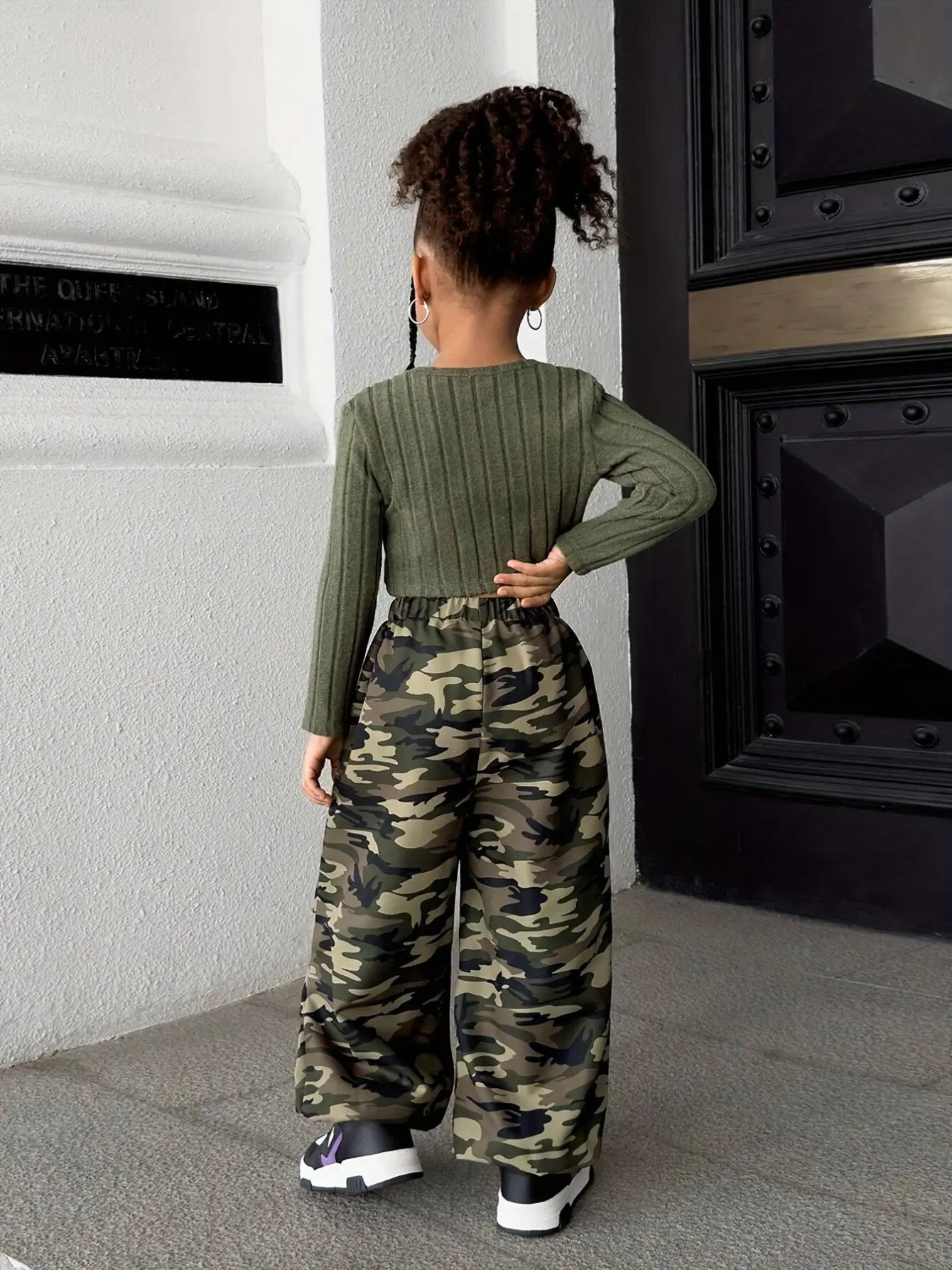 Detail 1 of Girls Camo Pants and Knit Long Sleeve Top Set by LUNORIANA