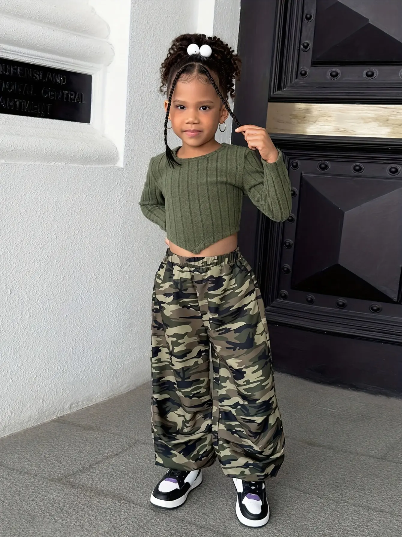 Detail 5 of Girls Camo Pants and Knit Long Sleeve Top Set by LUNORIANA