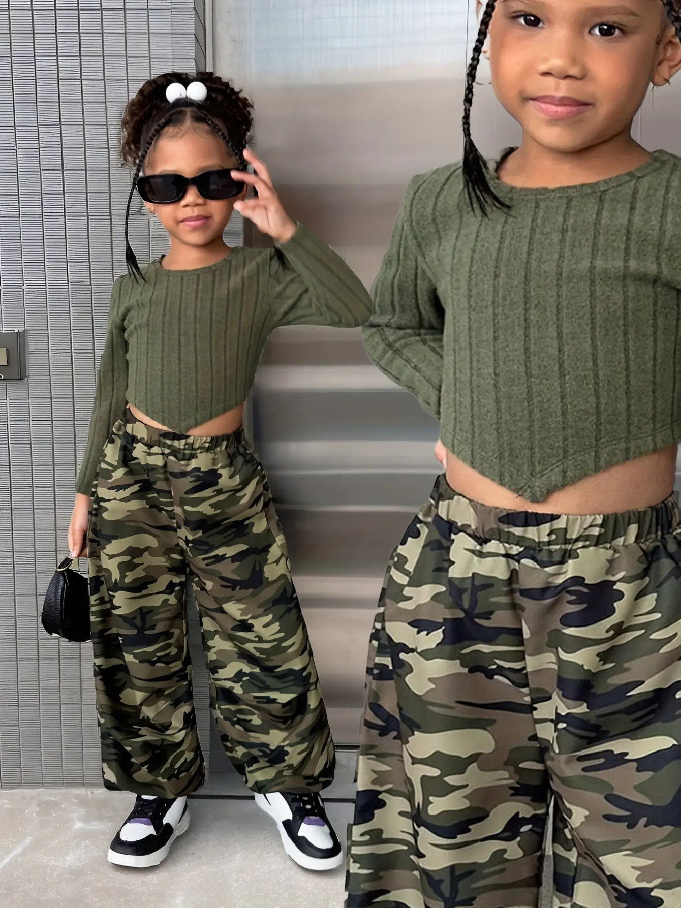 Detail 2 of Girls Camo Pants and Knit Long Sleeve Top Set by LUNORIANA