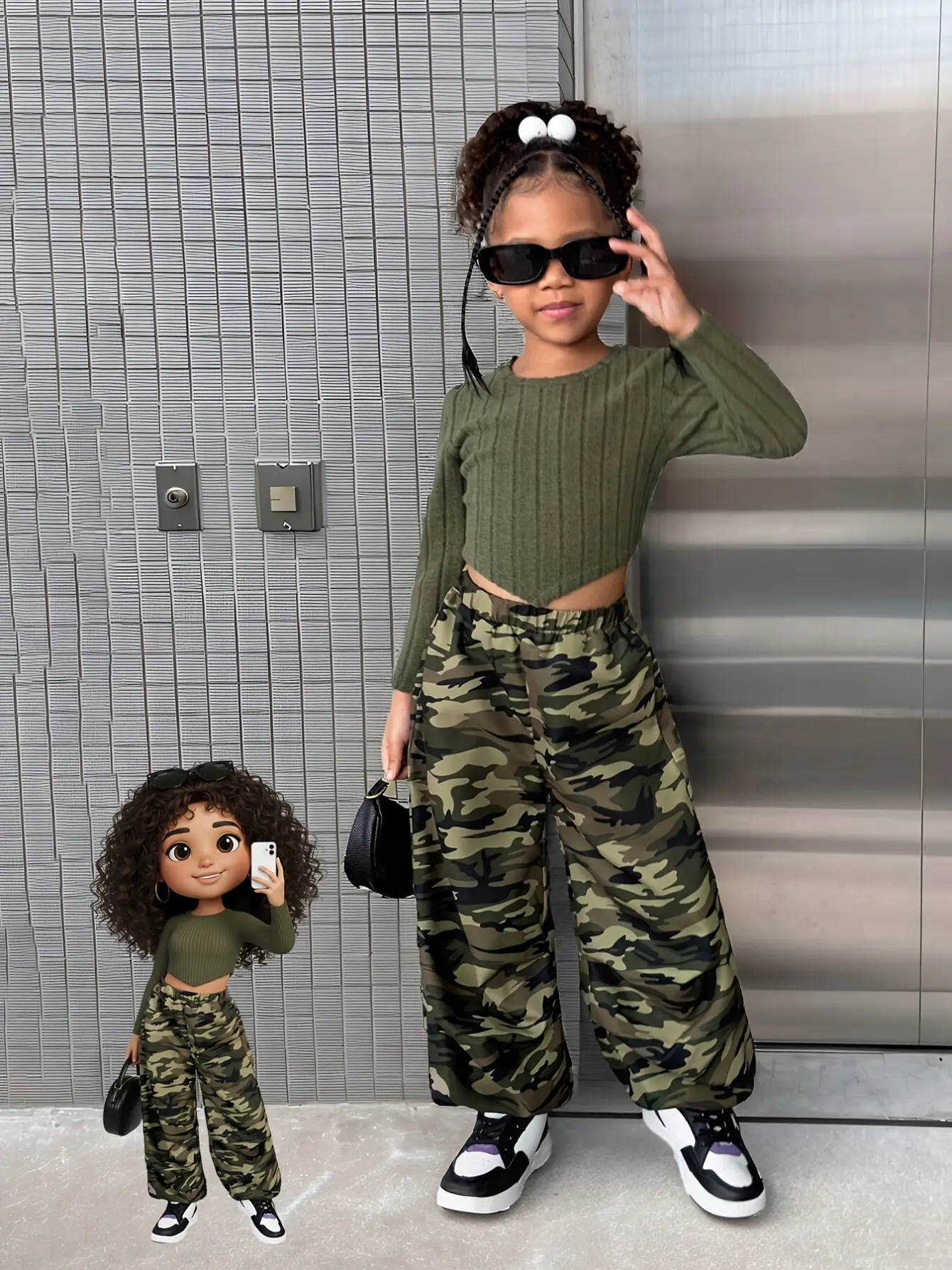 Girls Camo Pants and Knit Long Sleeve Top Set