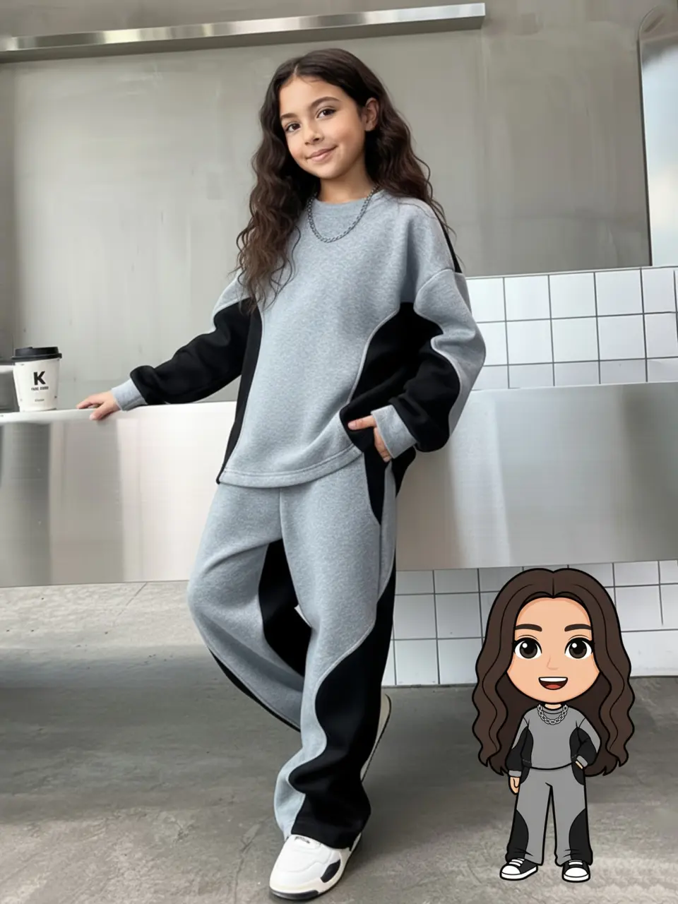 Girls Colorblock Sweatshirt and Wide Leg Pants Set
