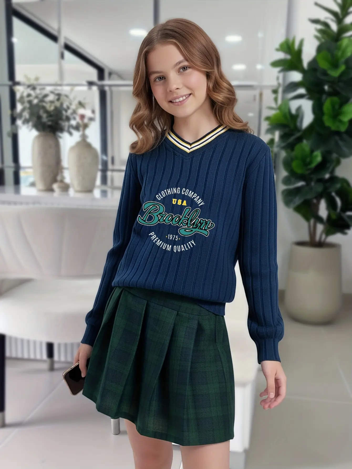 Detail 4 of Girls Varsity Print Top and Pleated Skirt Set by LUNORIANA