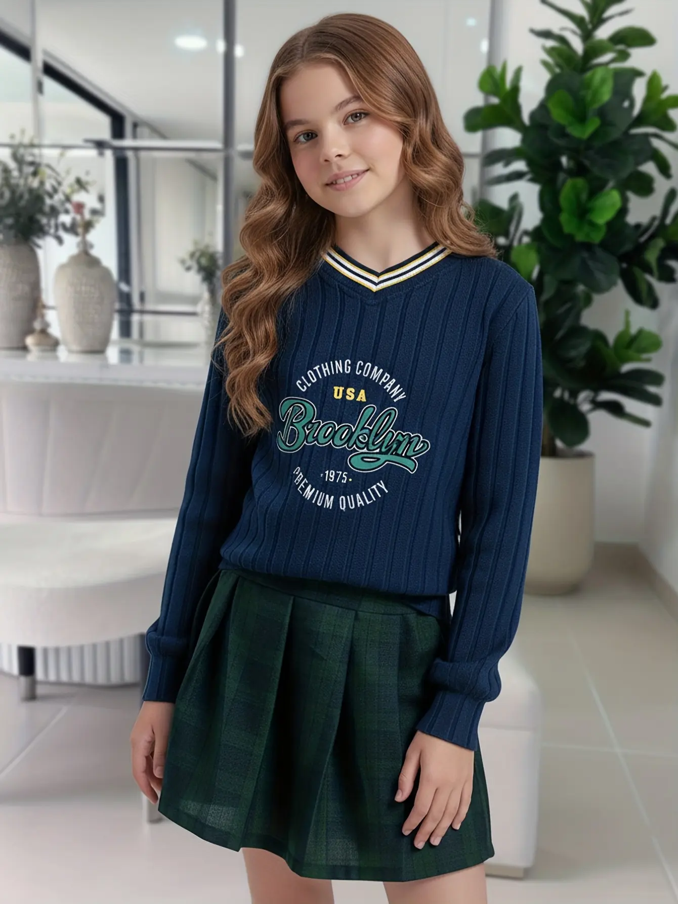 Detail 2 of Girls Varsity Print Top and Pleated Skirt Set by LUNORIANA
