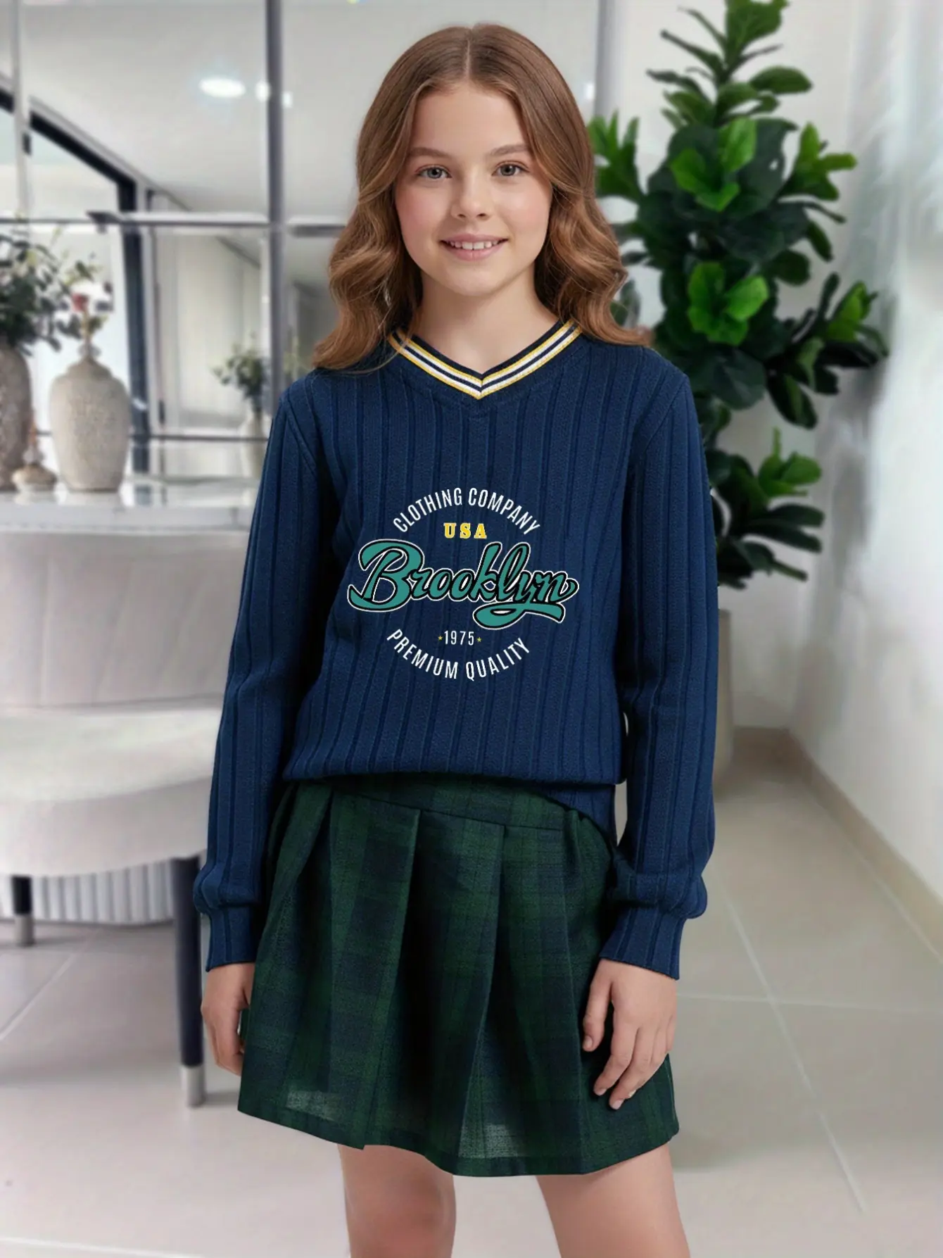 Detail 3 of Girls Varsity Print Top and Pleated Skirt Set by LUNORIANA