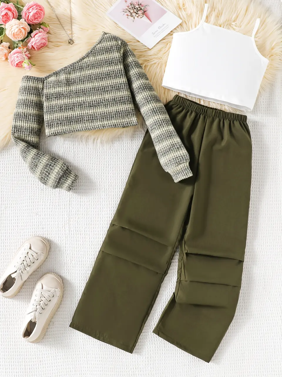 Girls Knit Vest Cami and Wide Leg Pants 3-Piece Set