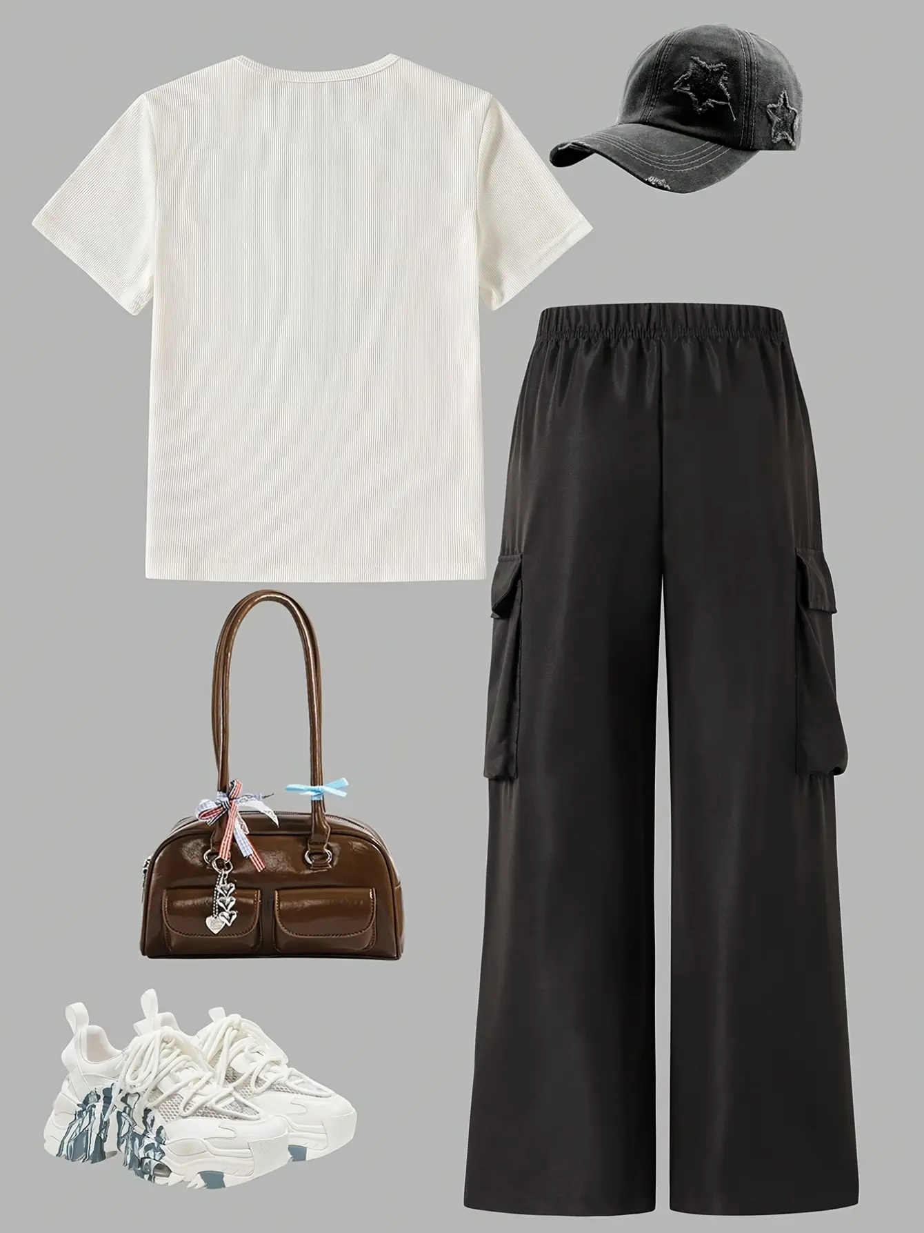 Detail 1 of Girls Bow T-Shirt and Cargo Pants Set by LUNORIANA