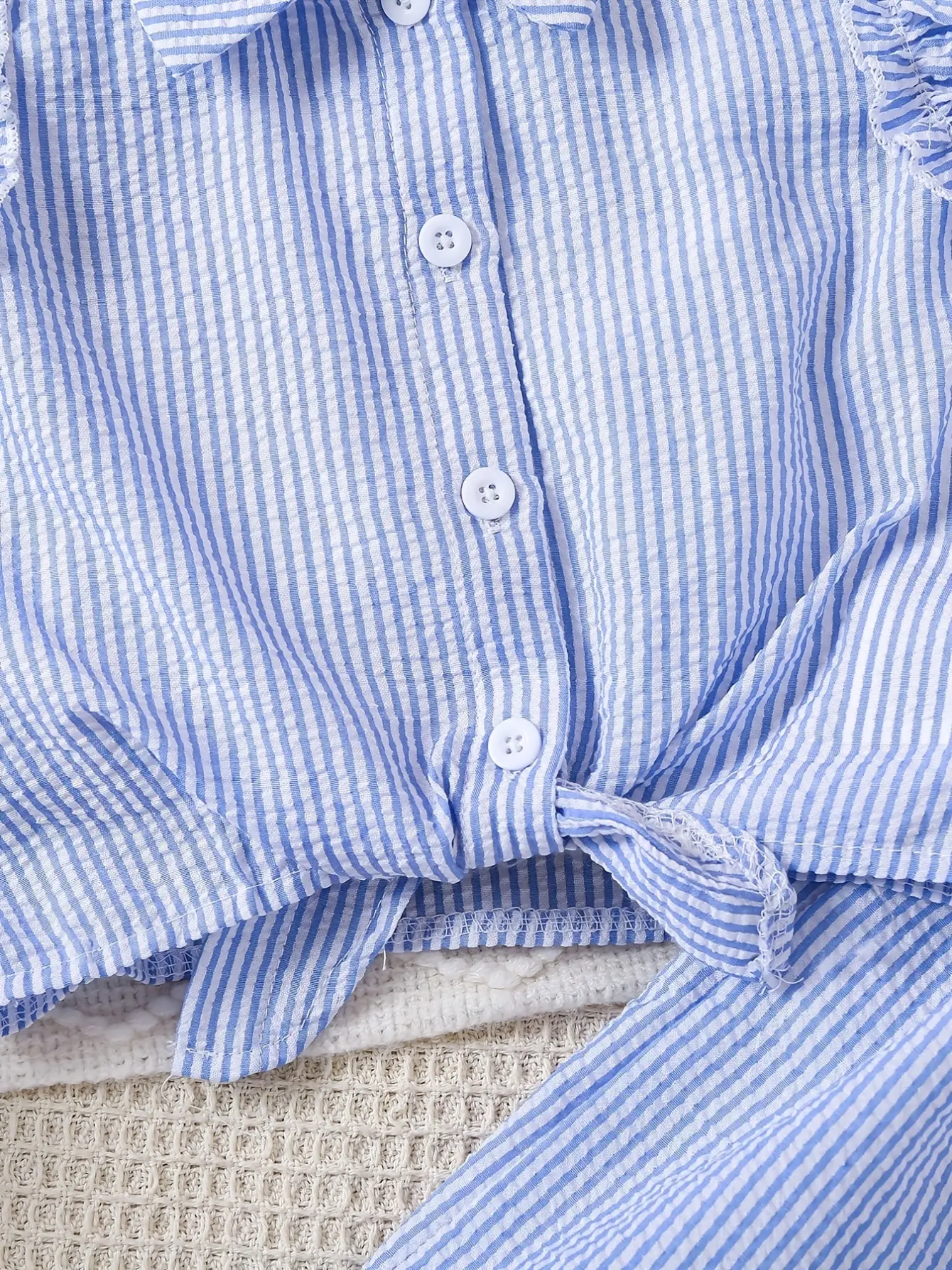 Detail 5 of Girls Striped Ruffle Top and Wide Leg Pants Set by LUNORIANA