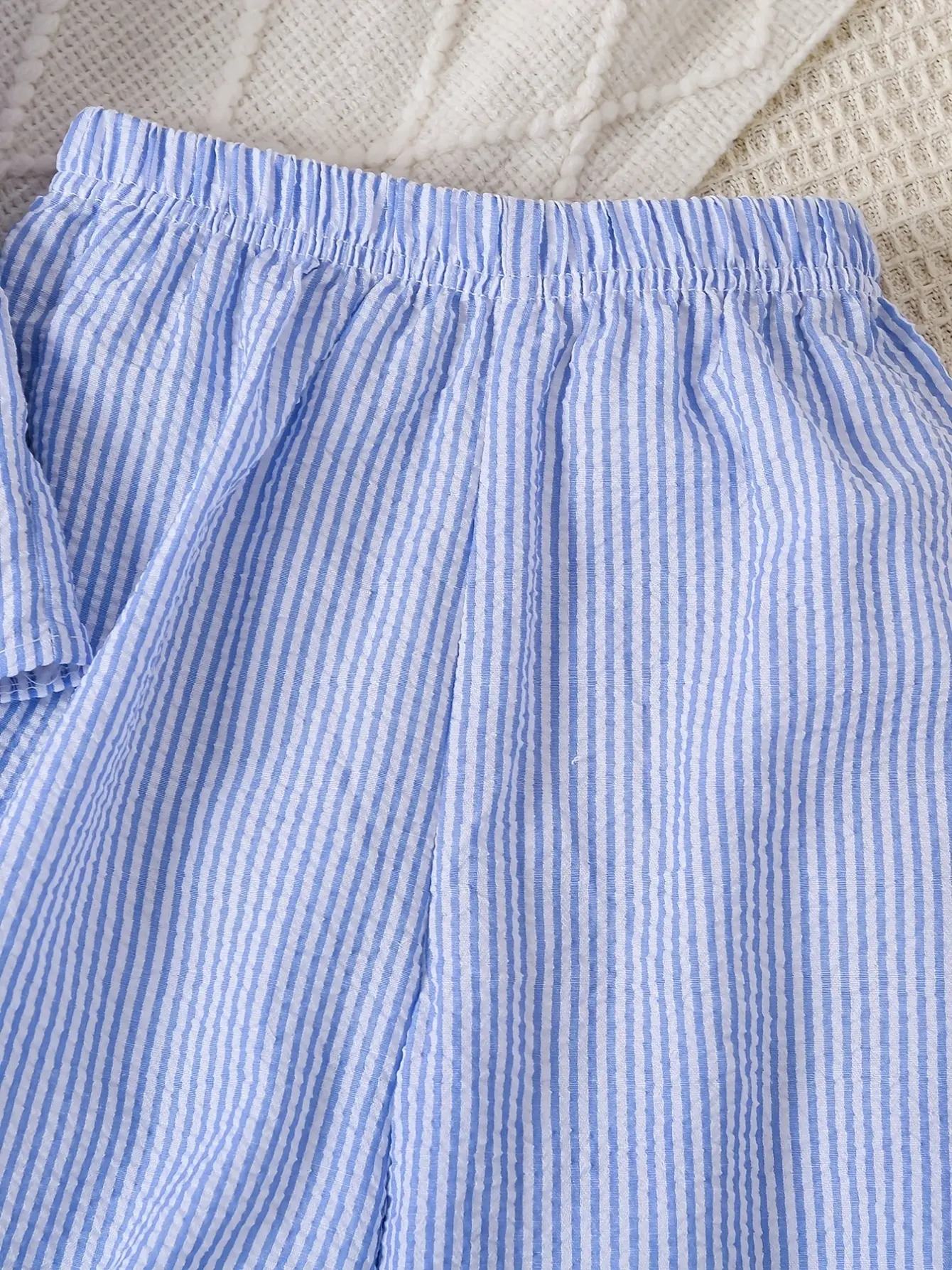 Detail 6 of Girls Striped Ruffle Top and Wide Leg Pants Set by LUNORIANA