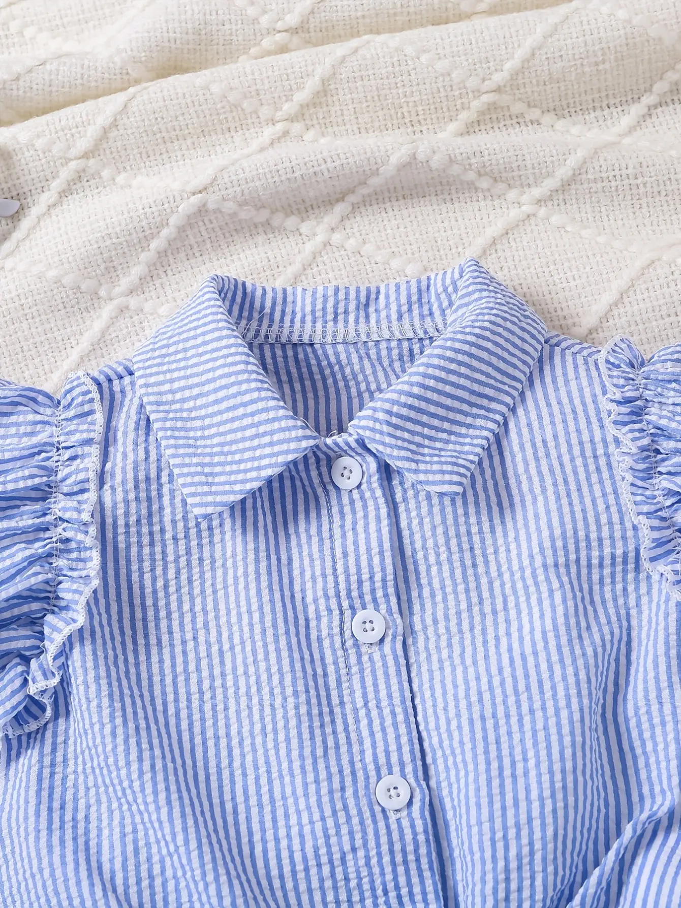 Detail 3 of Girls Striped Ruffle Top and Wide Leg Pants Set by LUNORIANA
