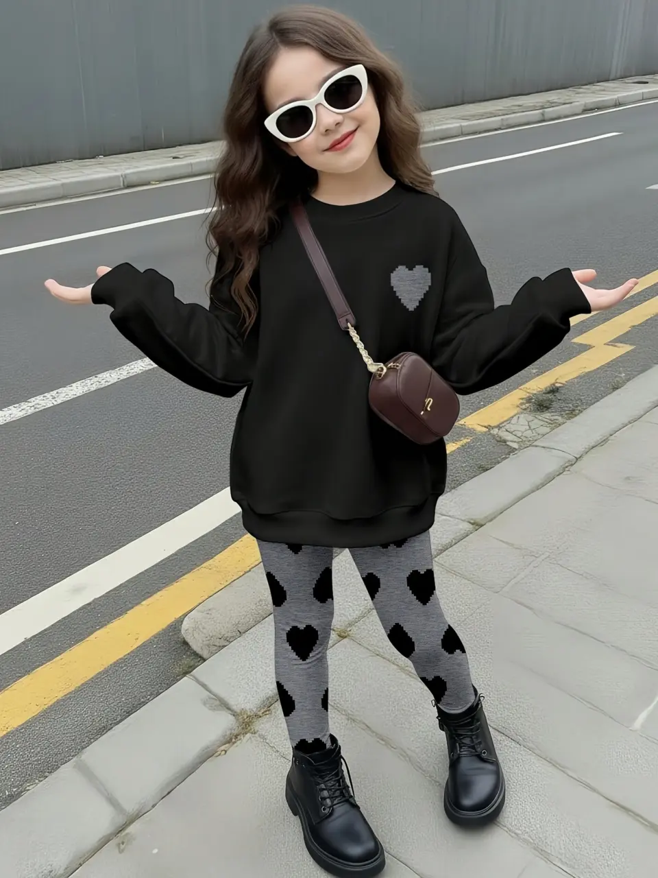 Girls Pixel Heart Top and Leggings Set