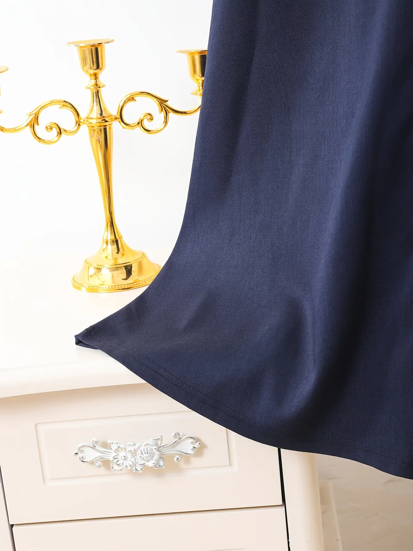 Detail 4 of Girls Navy Velvet Bow V-Neck Party Dress by LUNORIANA