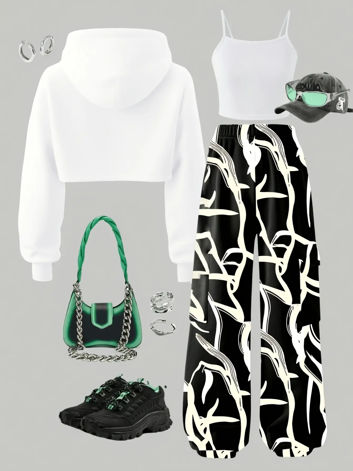 Detail 1 of Girls Cropped Letter Sweatshirt Cami and Cargo Pants 3-Piece Set by LUNORIANA