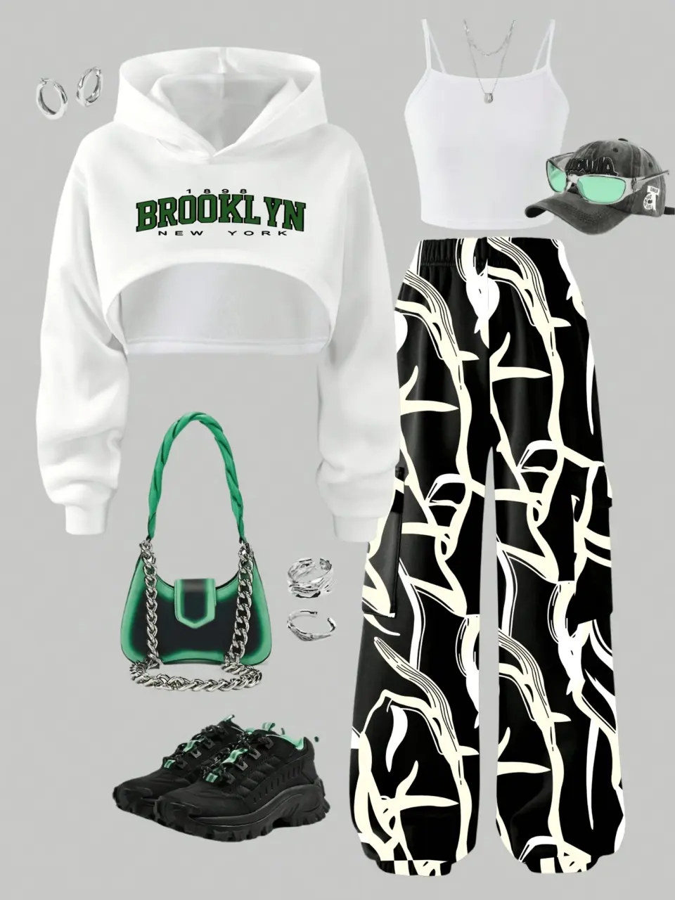 Girls Cropped Letter Sweatshirt Cami and Cargo Pants 3-Piece Set