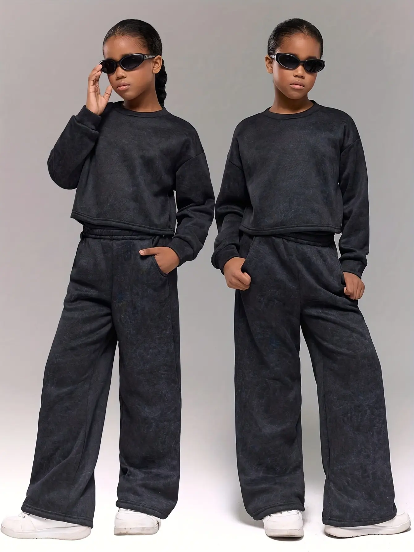 Girls Washed Snowflake Sweatshirt and Wide Leg Pants Set