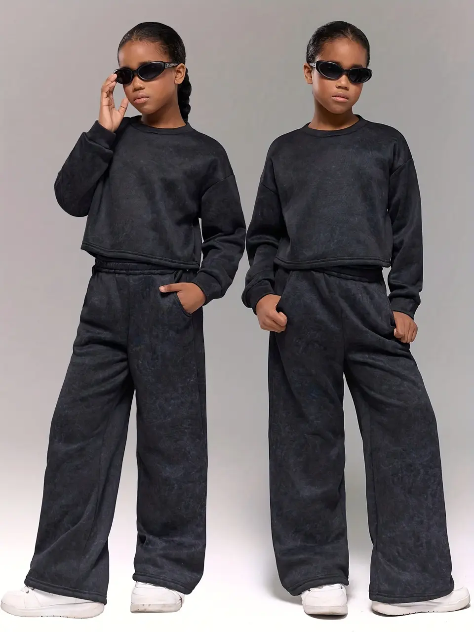 Girls Washed Snowflake Sweatshirt and Wide Leg Pants Set
