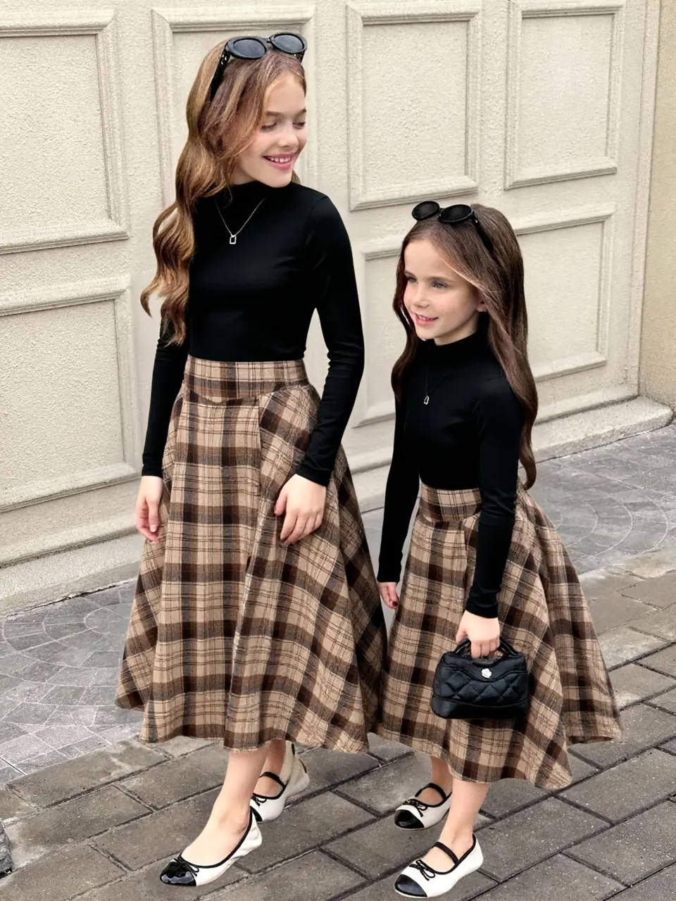 Girls Solid Long Sleeve Top and Skirt Set