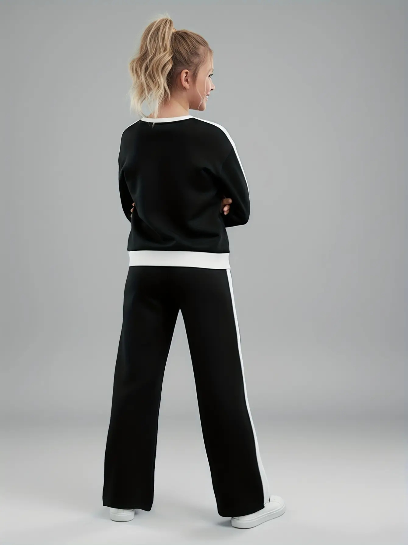 Detail 1 of Girls Black and White Top and Wide Leg Pants Set by LUNORIANA