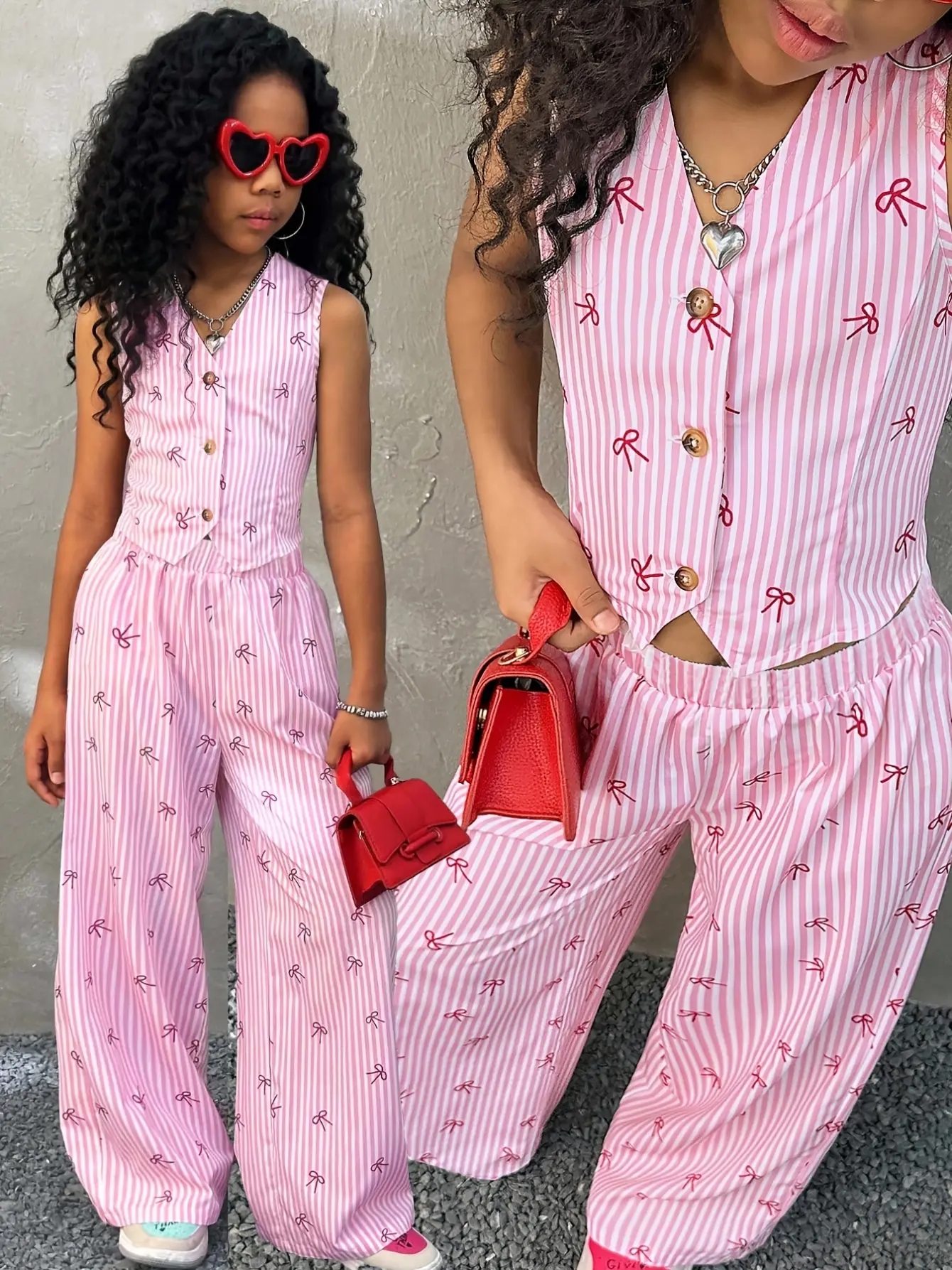 Girls Pink Stripe Bow Tank Top and Pants Set