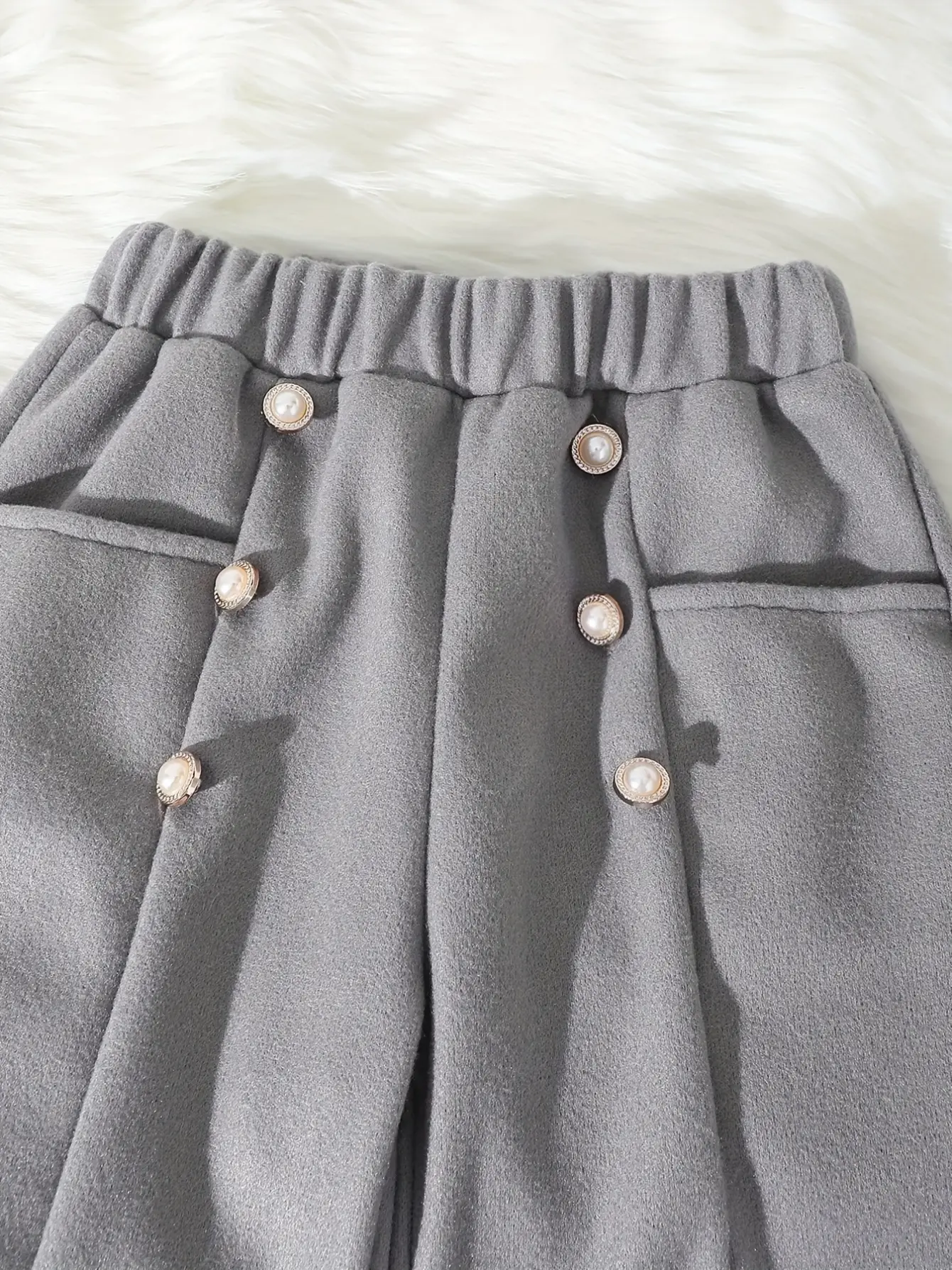 Detail 4 of Girls Pearl Button Pants and White Panel Jacket Set by LUNORIANA
