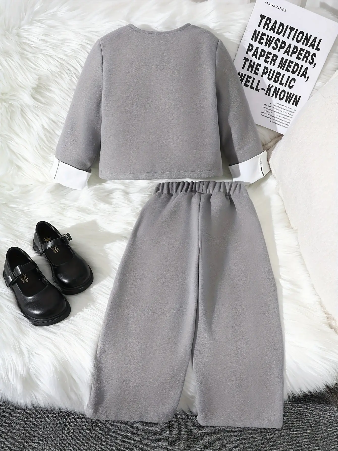 Detail 1 of Girls Pearl Button Pants and White Panel Jacket Set by LUNORIANA