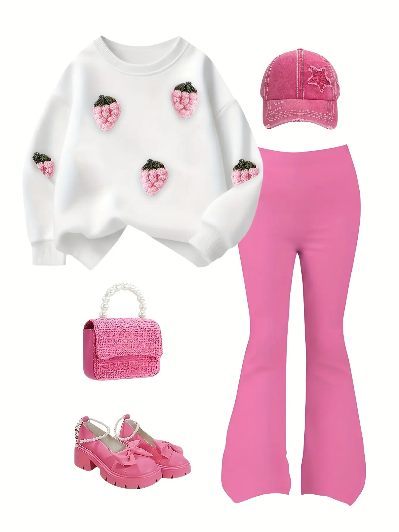 Detail 3 of Girls Strawberry Knit Top and Flare Pants Set by LUNORIANA