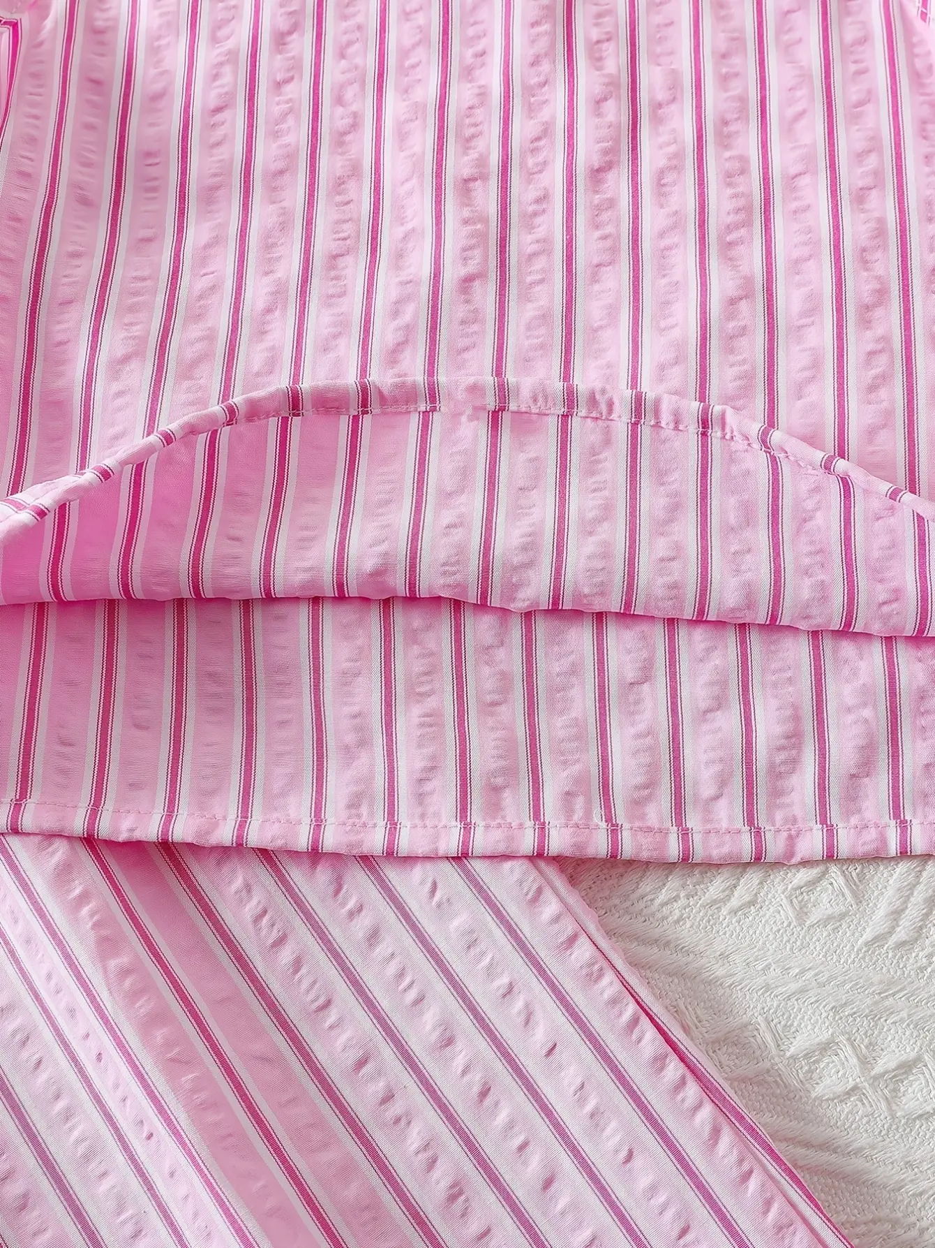 Detail 3 of Girls Bow Smocked Top and Stripe Wide Leg Pants Set by LUNORIANA