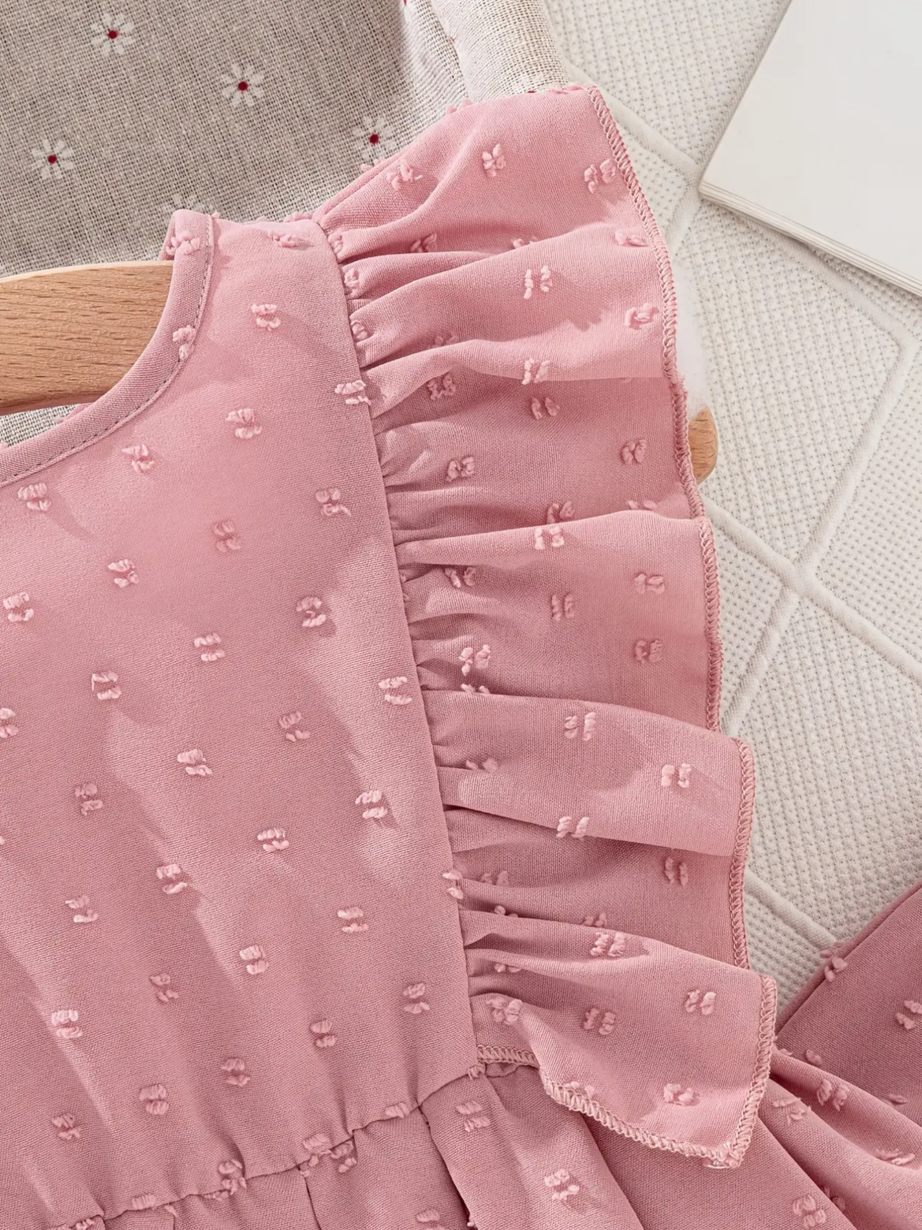 Detail 3 of Girls Ruffle Hem Blouse and Wide Leg Pants Set by LUNORIANA
