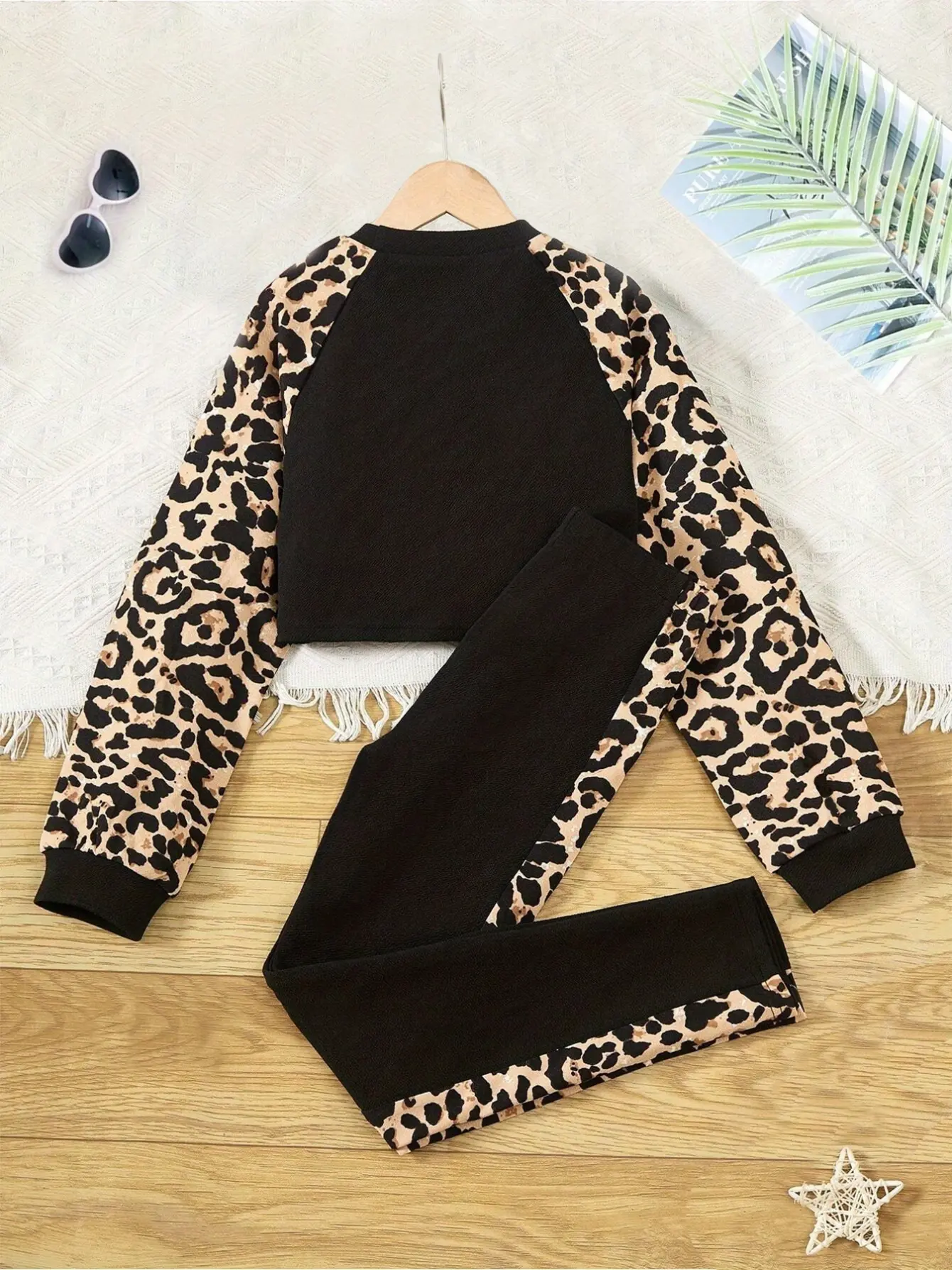Detail 1 of Girls Leopard Raglan Top and Matching Pants Set by LUNORIANA