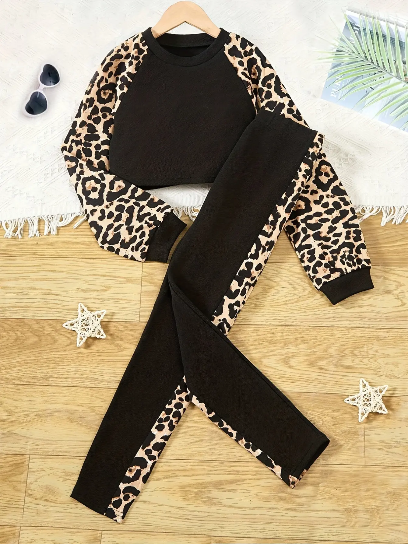 Detail 2 of Girls Leopard Raglan Top and Matching Pants Set by LUNORIANA