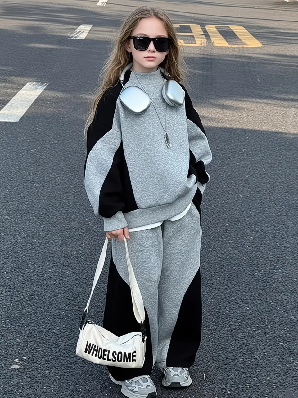 Girls Colorblock Streetwear Sweatshirt and Pants Set