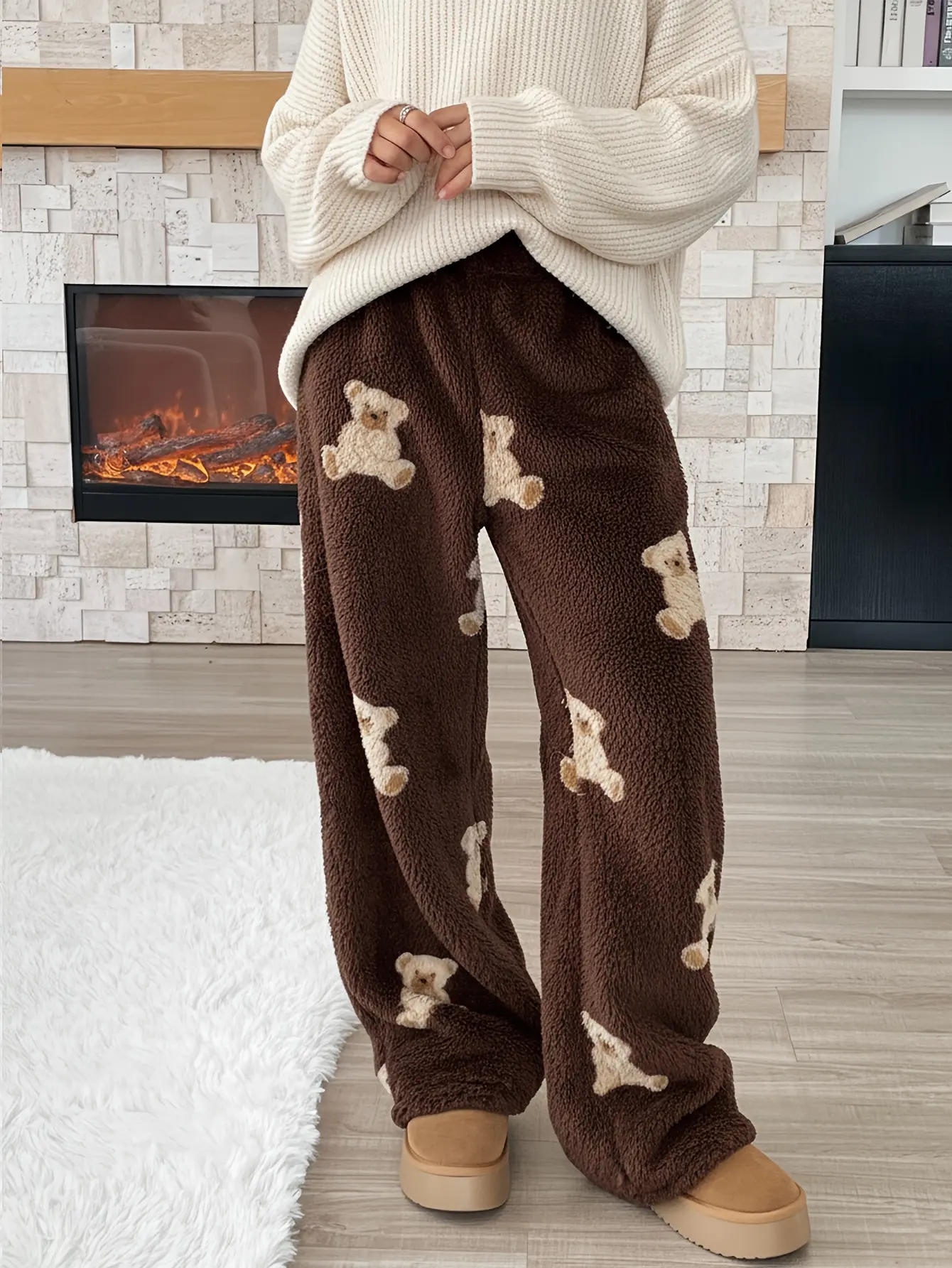 Girls Chocolate Brown Teddy Bear Flannel Pants gallery view