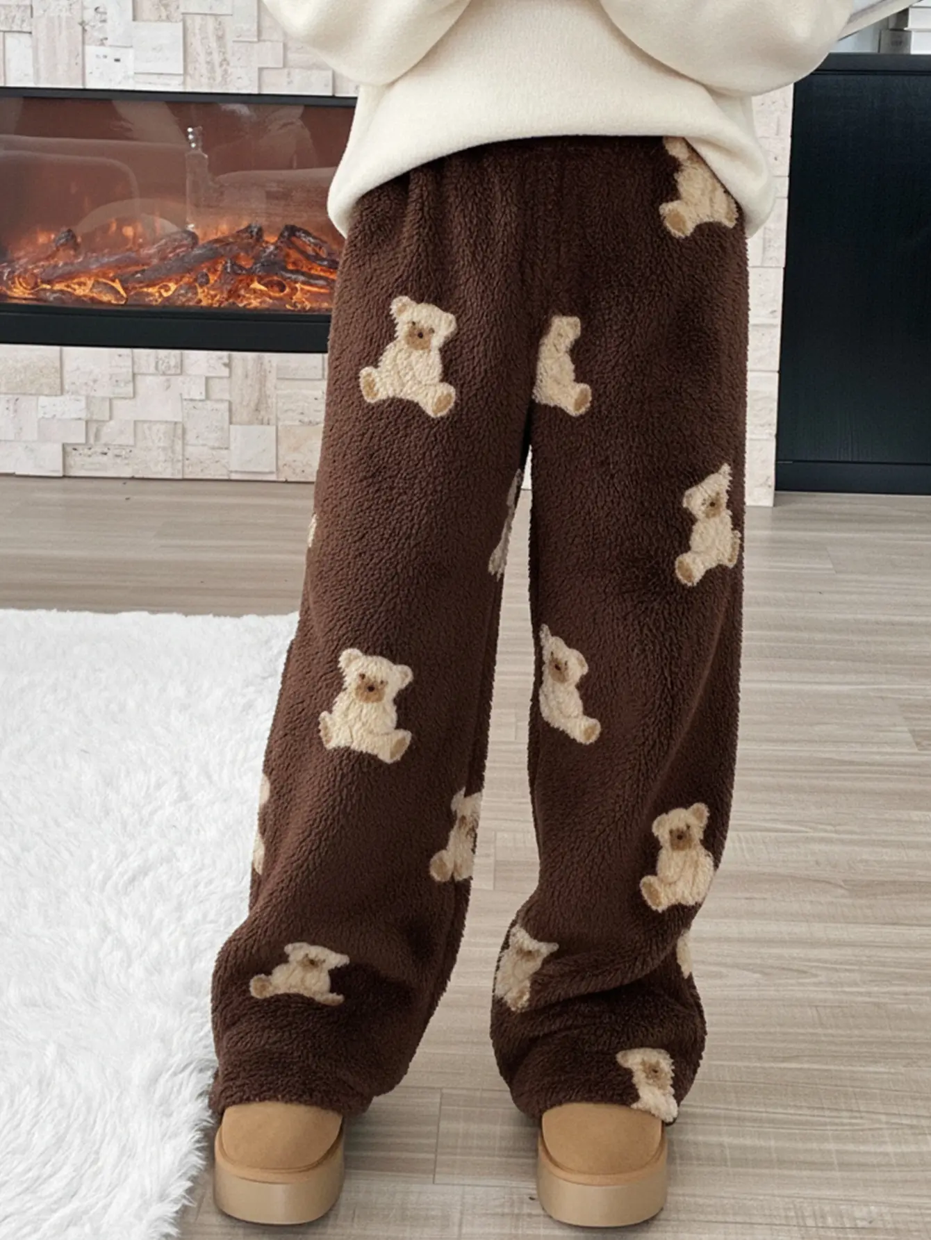Girls Chocolate Brown Teddy Bear Flannel Pants gallery view