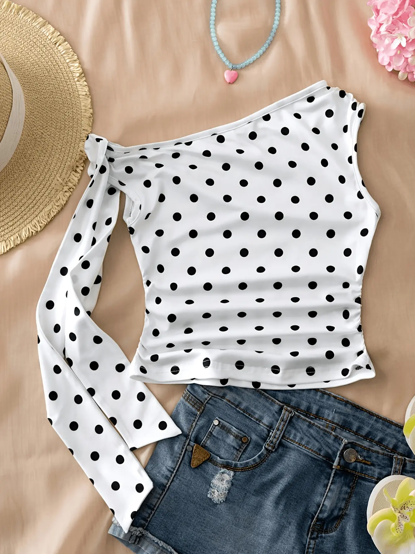 Girls Polka Dot One Shoulder Top detail view