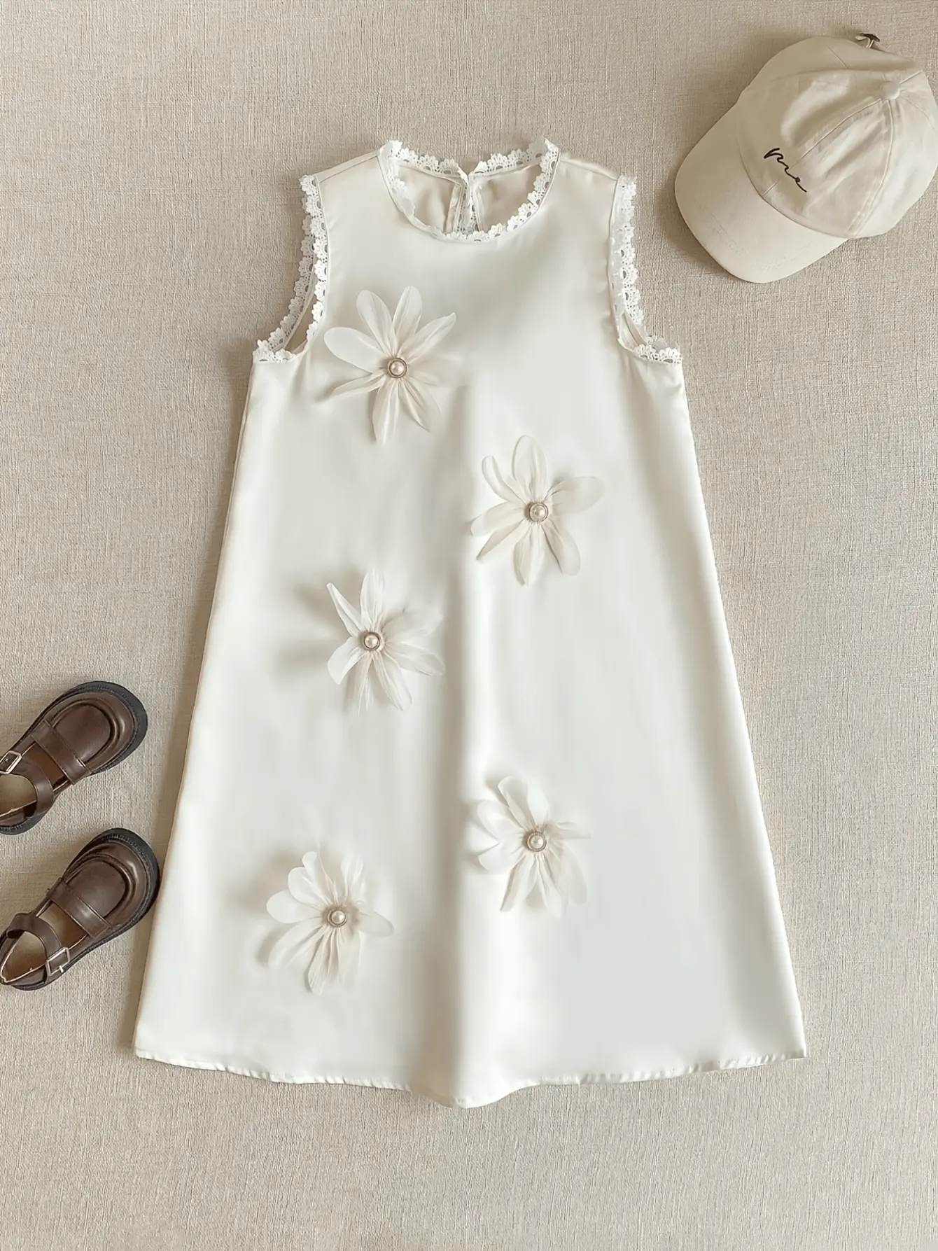 Girls Pearl Flower Sleeveless Party Dress detail view
