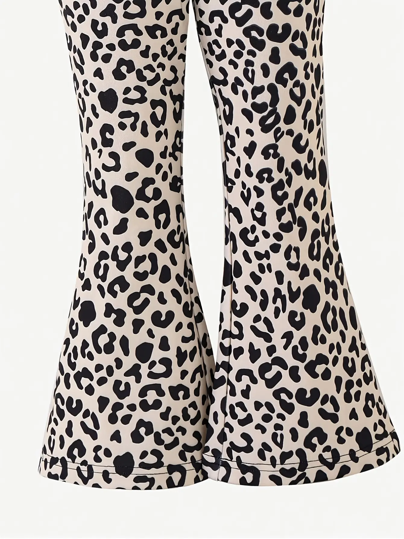Girls Bow Sweatshirt and Leopard Flare Pants Set gallery view