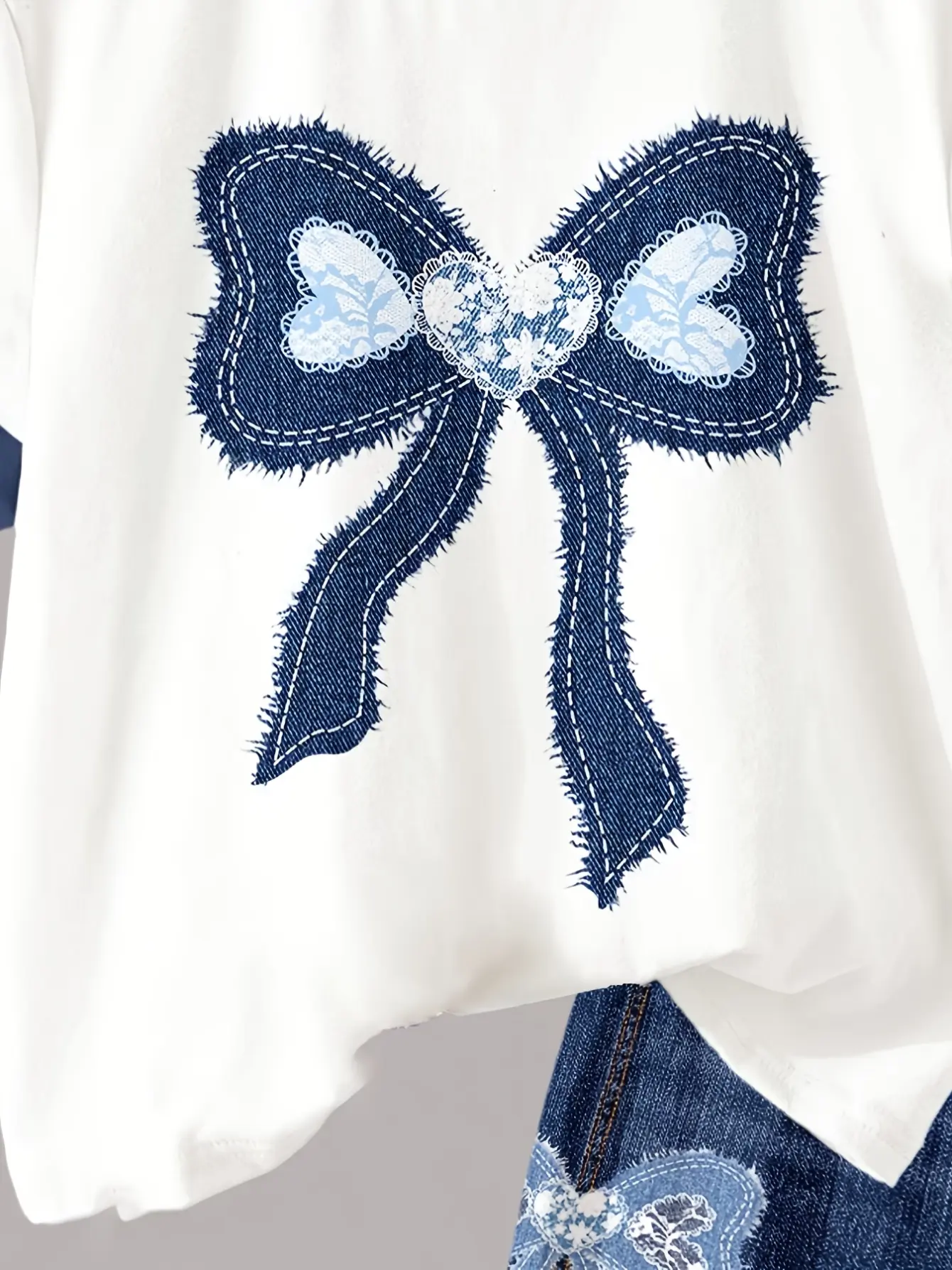 Girls Bow Print Tee and High Waist Shorts Set detail view