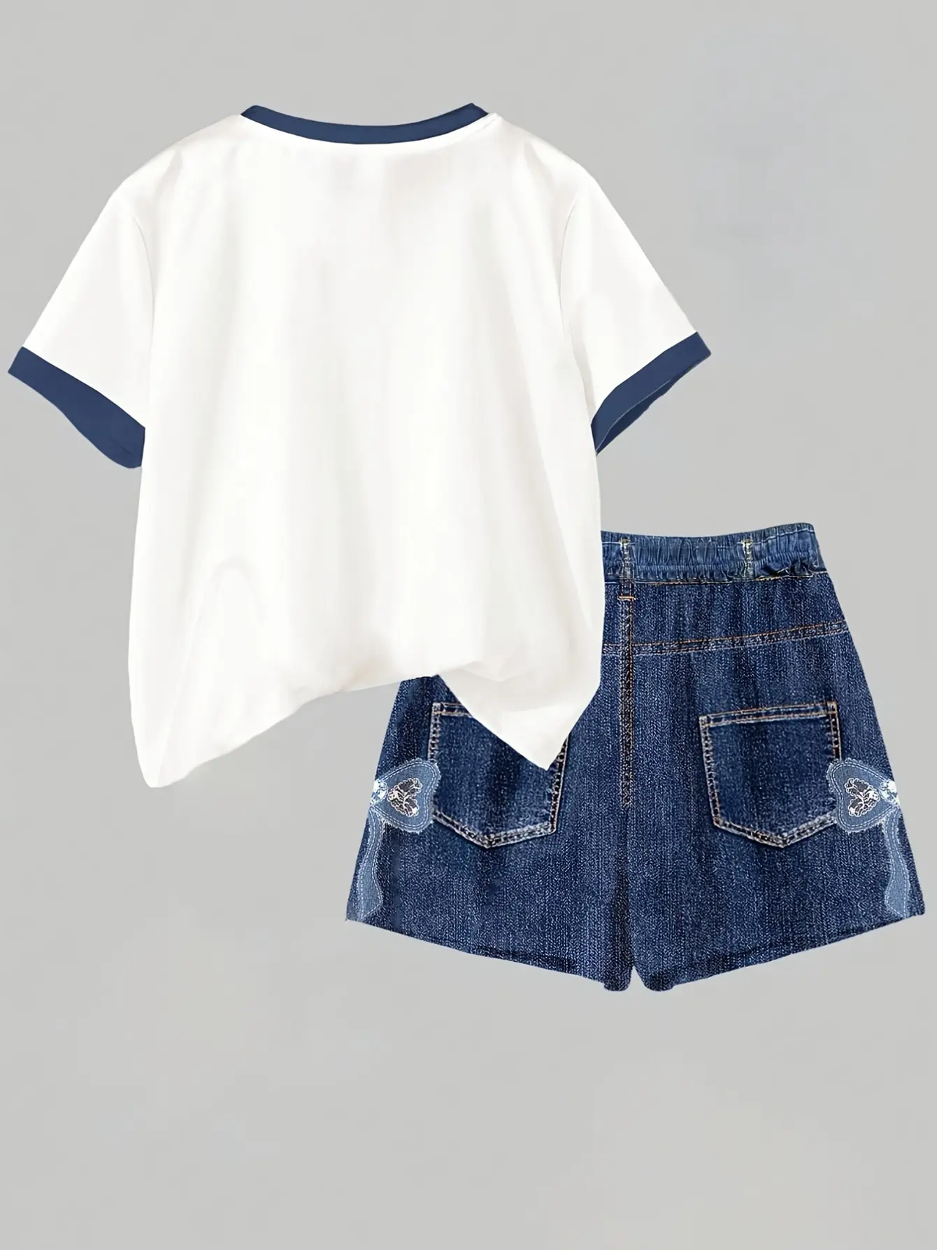 Girls Bow Print Tee and High Waist Shorts Set detail view