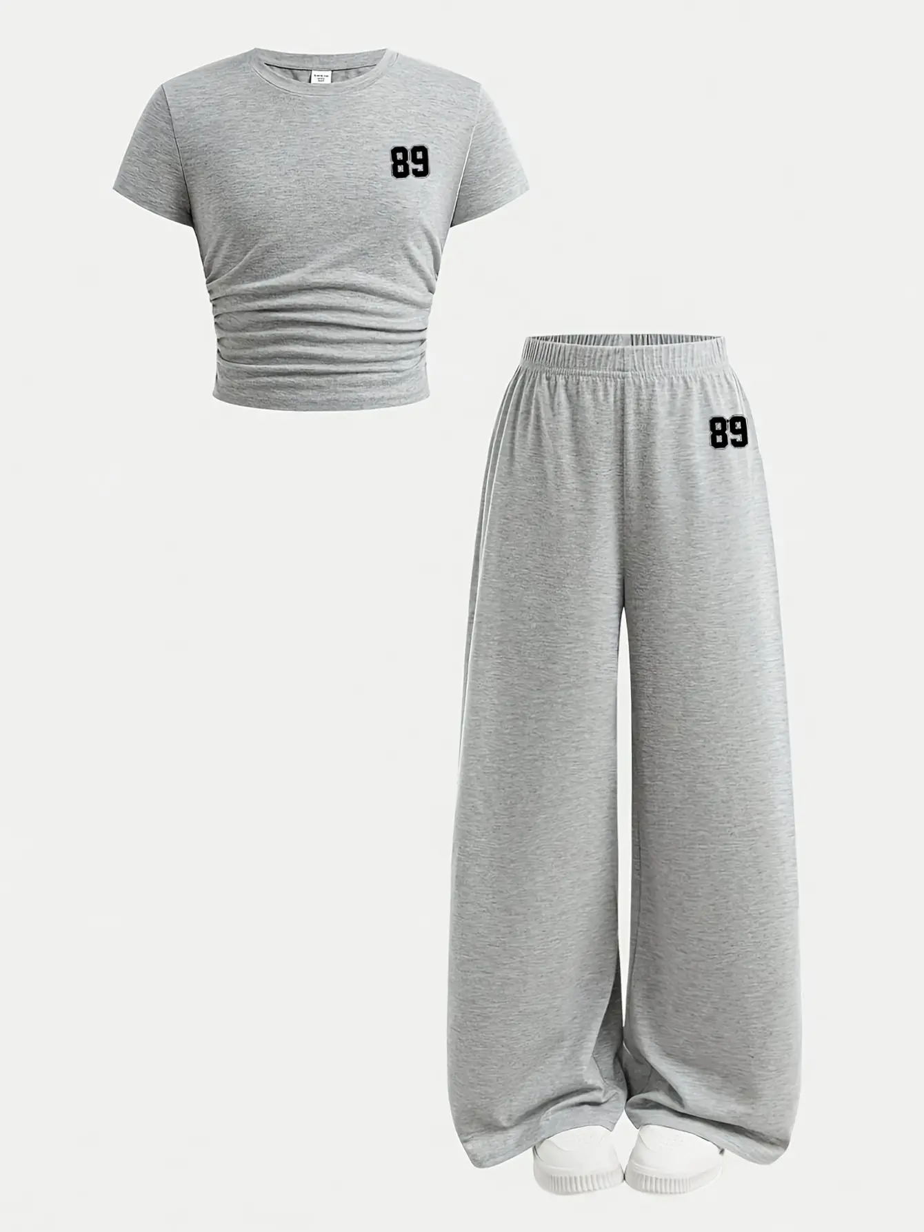Girls Number Print Tee and Wide Leg Pants Set detail view
