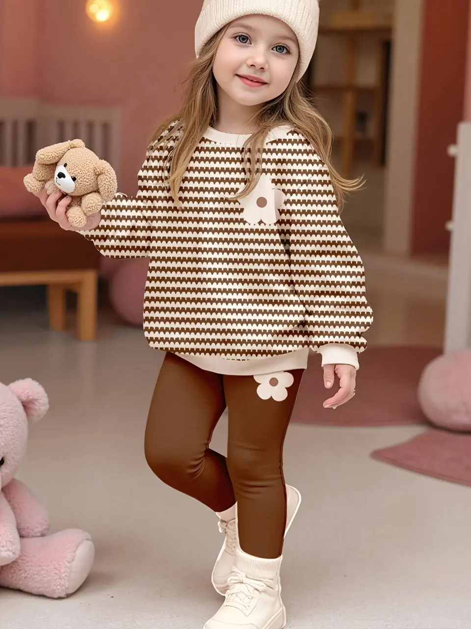 Girls Flower Sweatshirt and Leggings Set