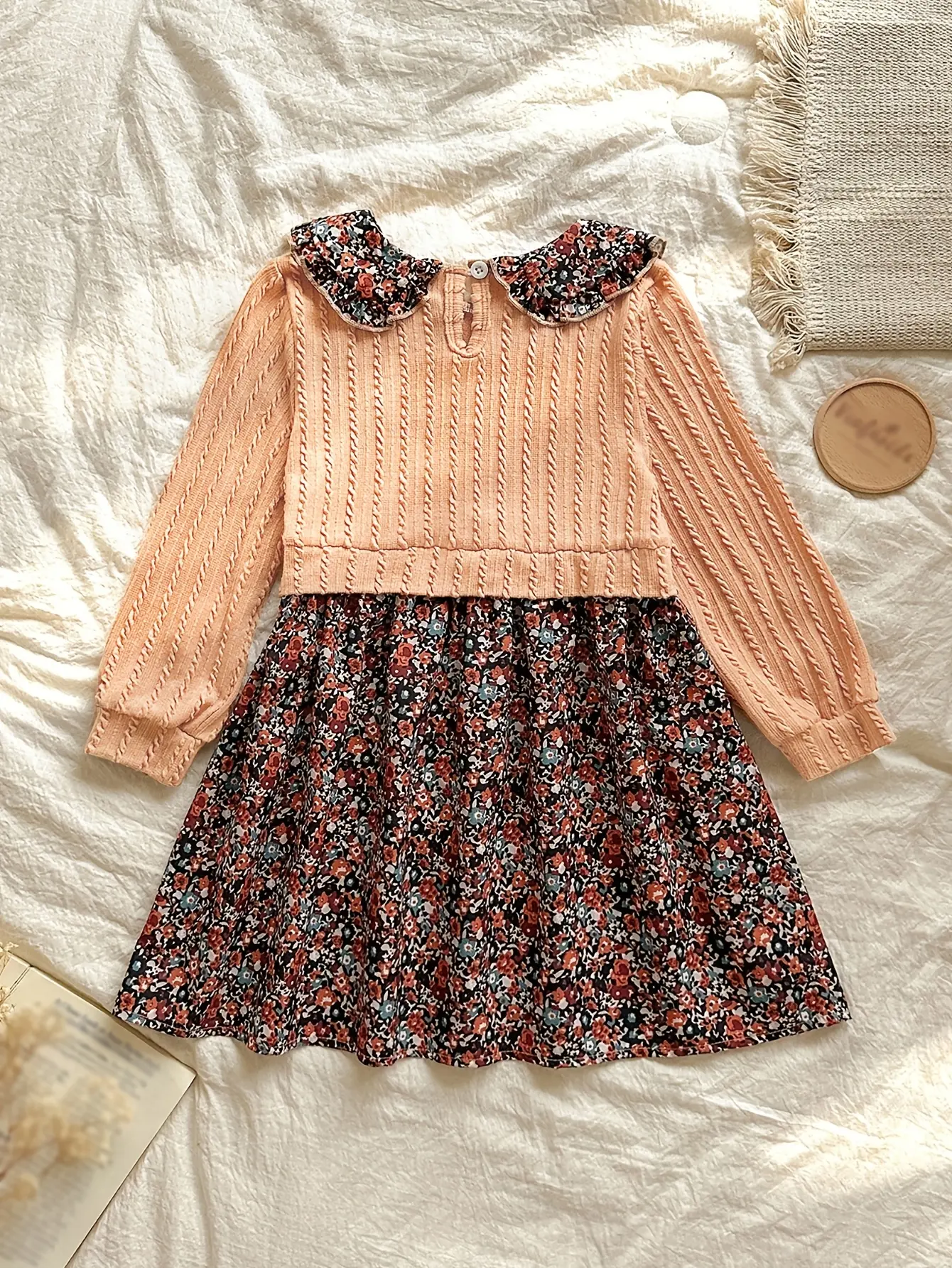 Girls Knit Floral Dress with Lace Collar gallery view