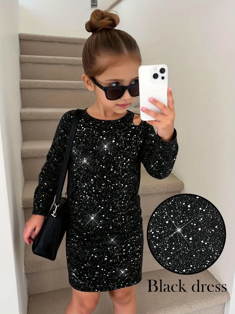 Girls Black Star Party Dress