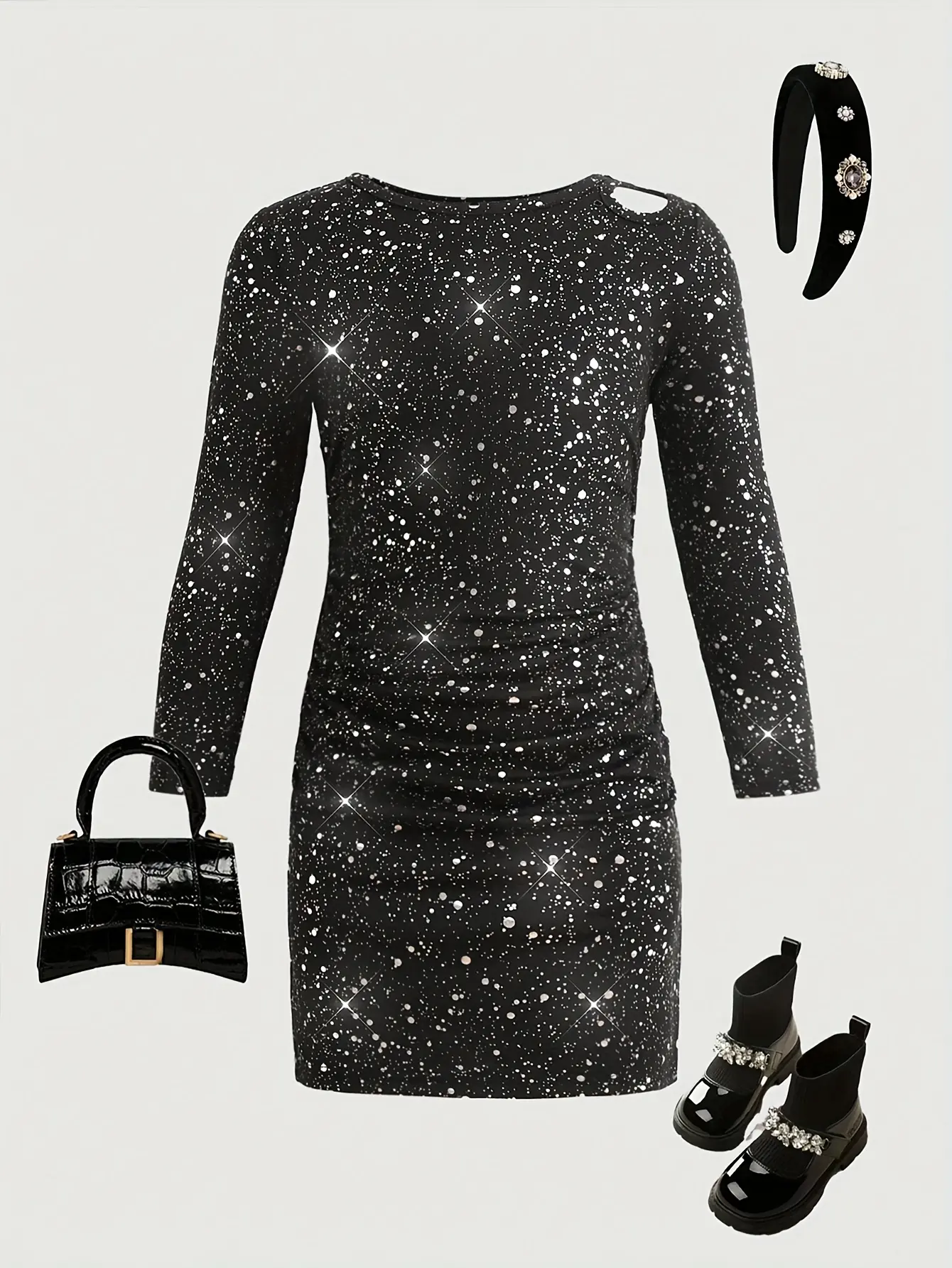 Girls Black Star Party Dress detail view