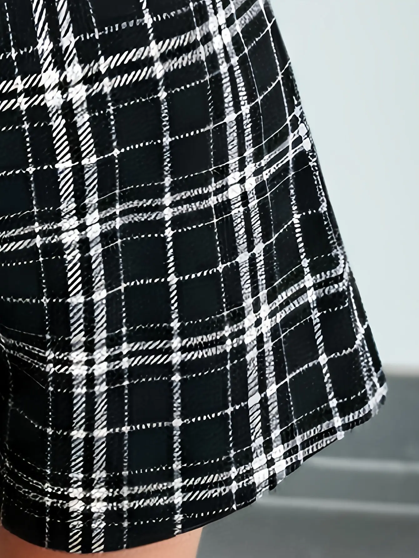 Girls Black Turtleneck and Plaid Shorts Set detail view