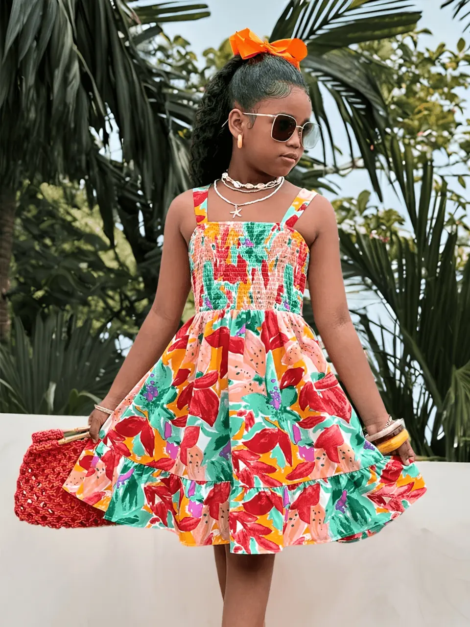 Girls Abstract Print Open Back Dress