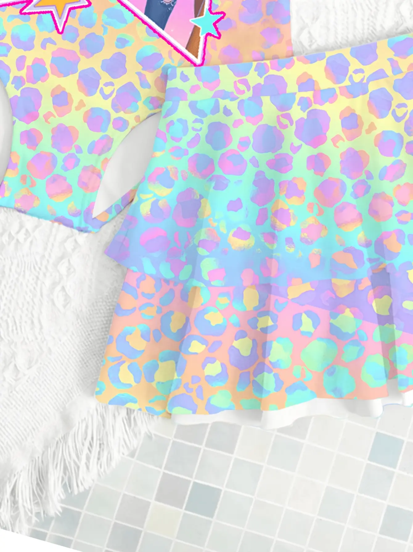 Girls Vacation Cartoon Swim Dress Set detail view